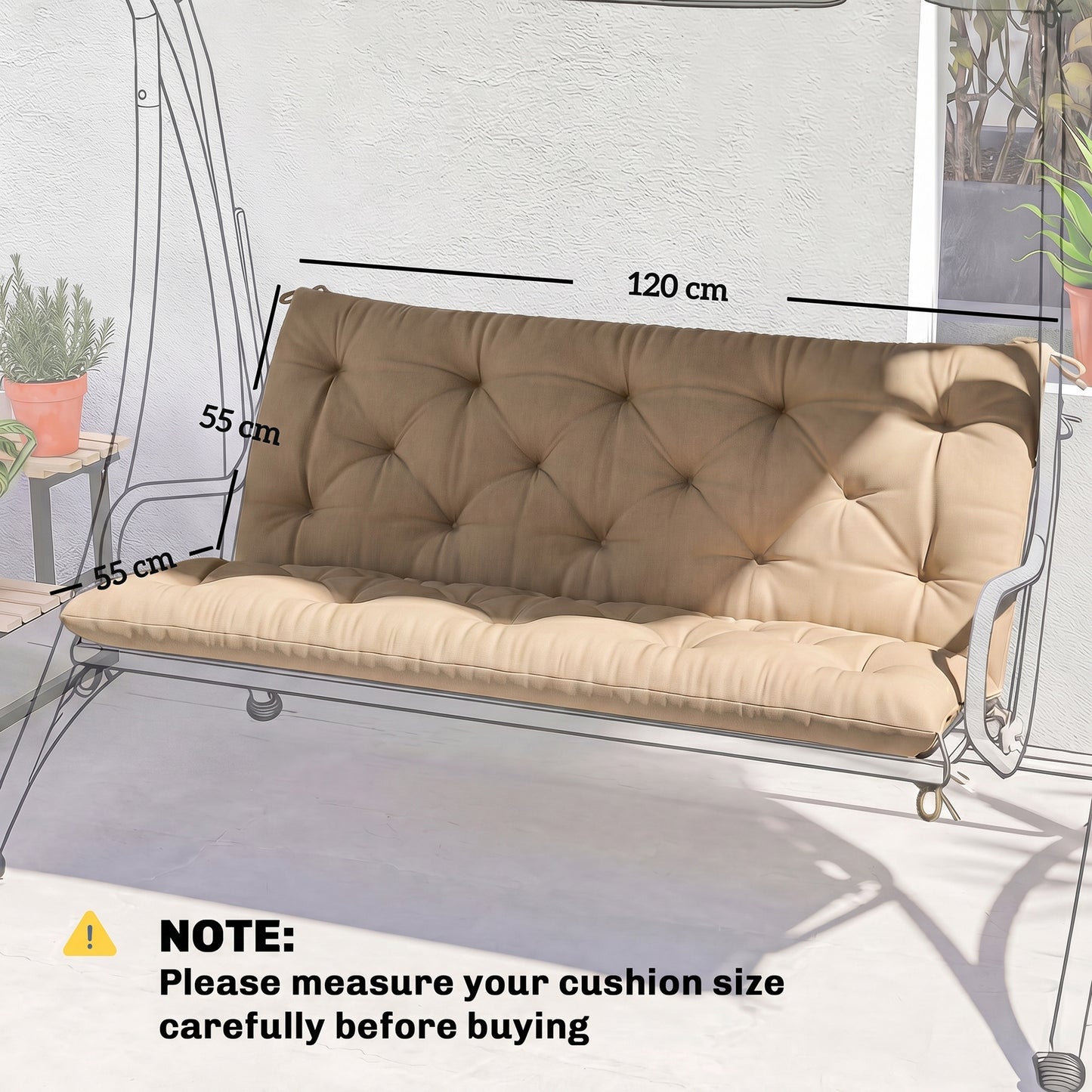 Garden Bench Cushion, 2 Seater Swing Chair Cushion