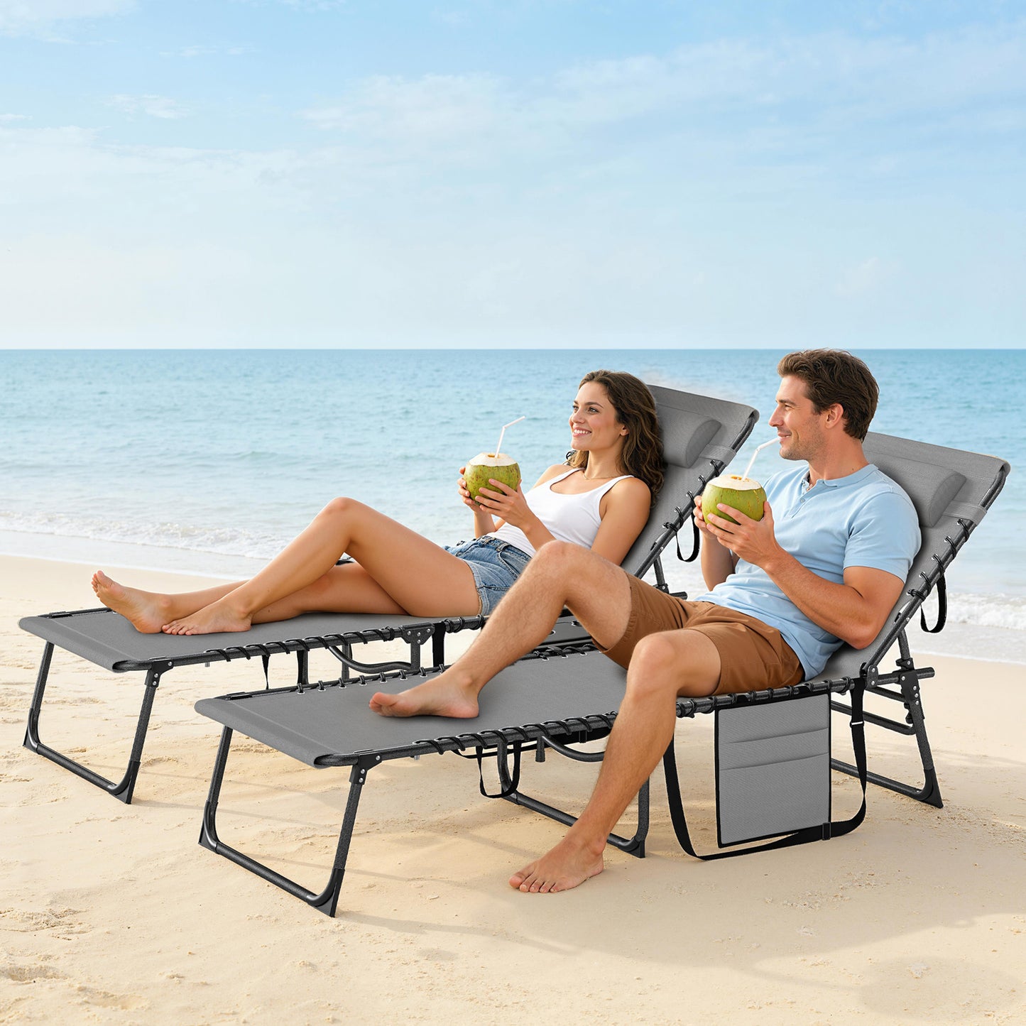 Five-Position Reclining Sun Loungers Set of 2