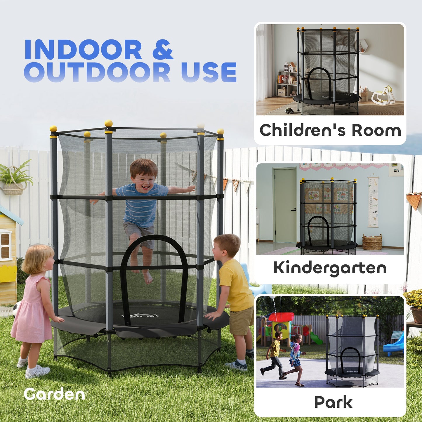 4.6FT/55" Kids Trampoline with Enclosure Net, Outdoor Indoor Use