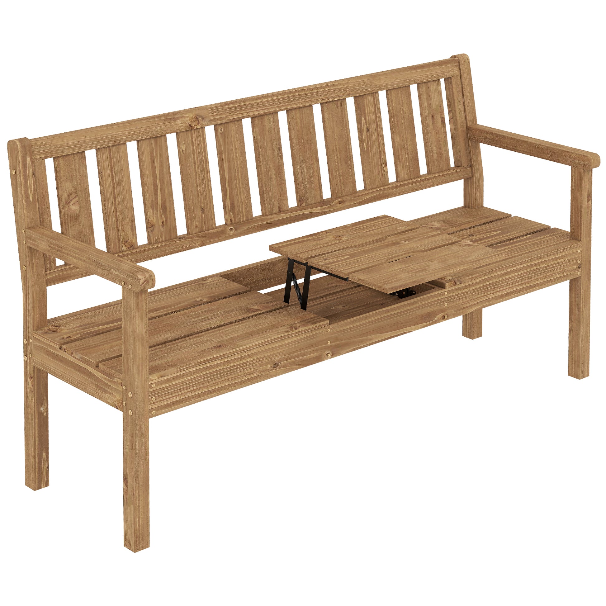 Wooden Garden Bench with Liftable Table & Shelf