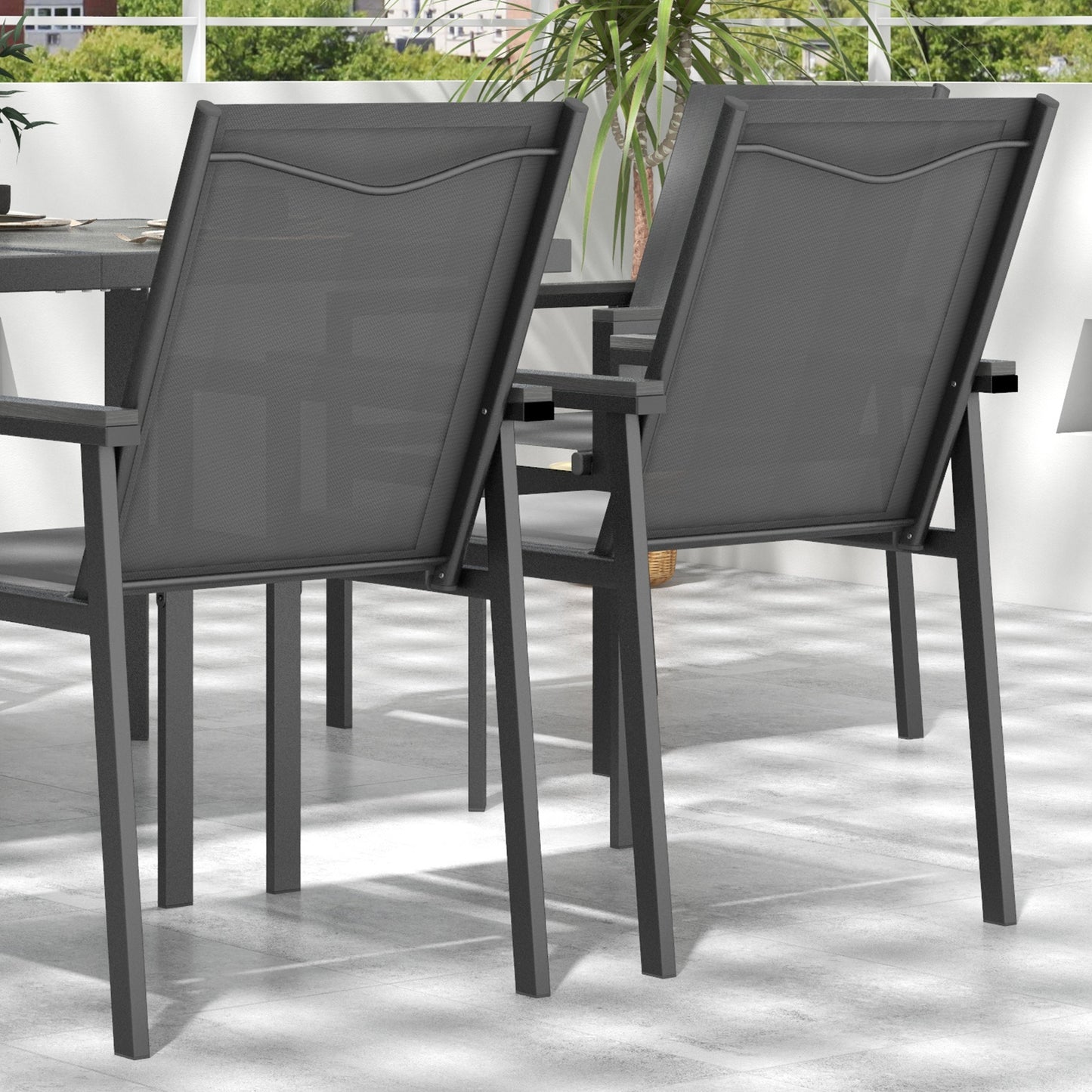 Seven-Piece Metal Dining Set, with Glass-Top Table