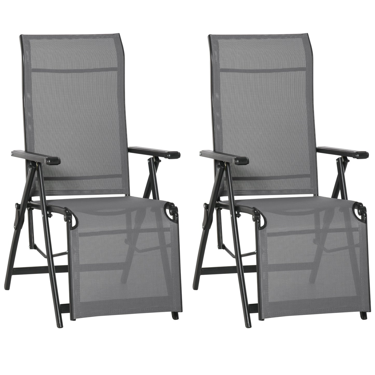 Set of 2 Outdoor Sun Lounger 10-Position Adjustable Texteline