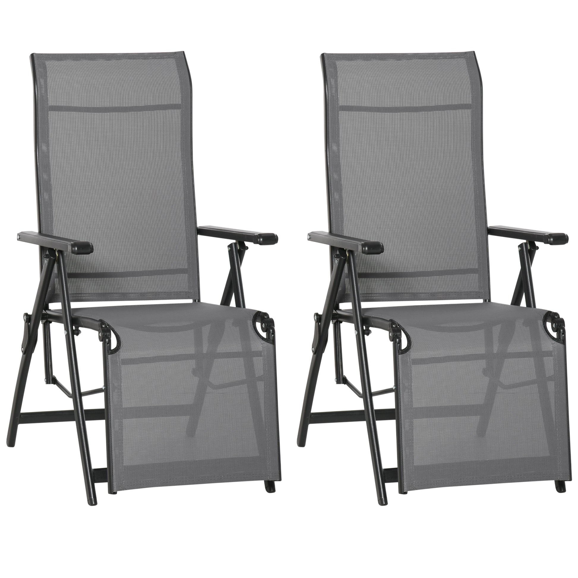 Set of 2 Outdoor Sun Lounger 10-Position Adjustable Texteline
