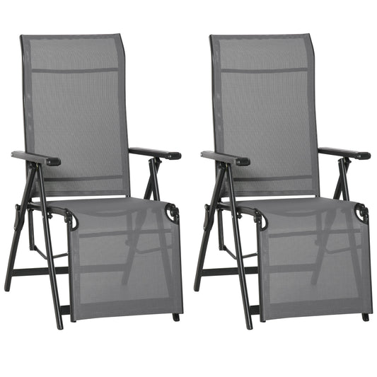 Set of 2 Outdoor Sun Lounger 10-Position Adjustable Texteline