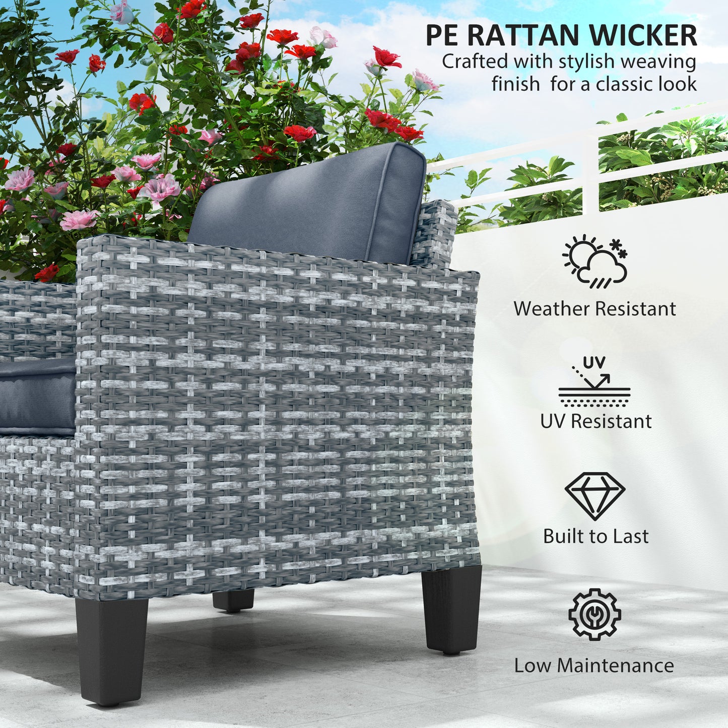 Single Rattan Armchair, with Cushions