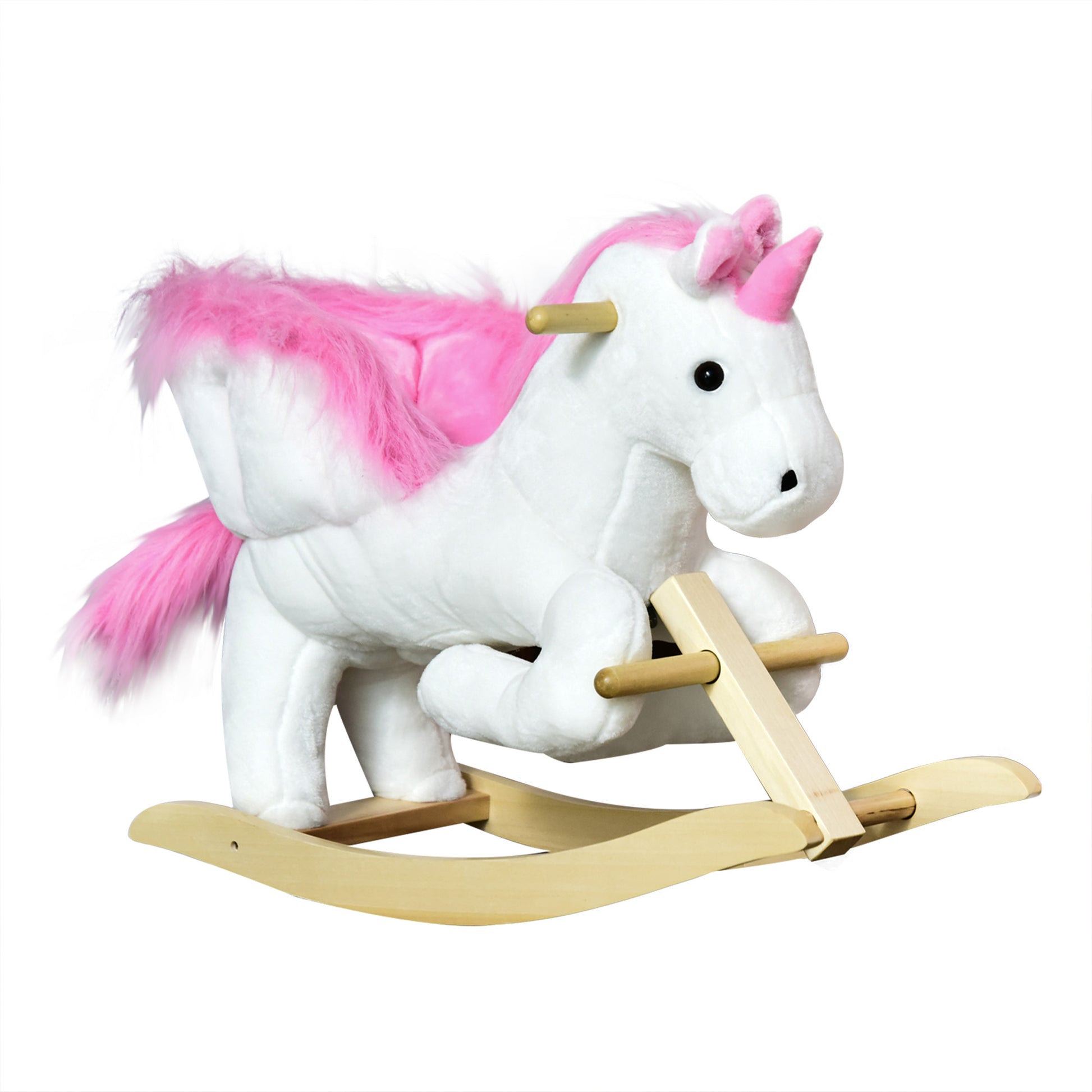 Kids Rocking Horse Toy, Plush Unicorn Rocker Seat with Wood Base