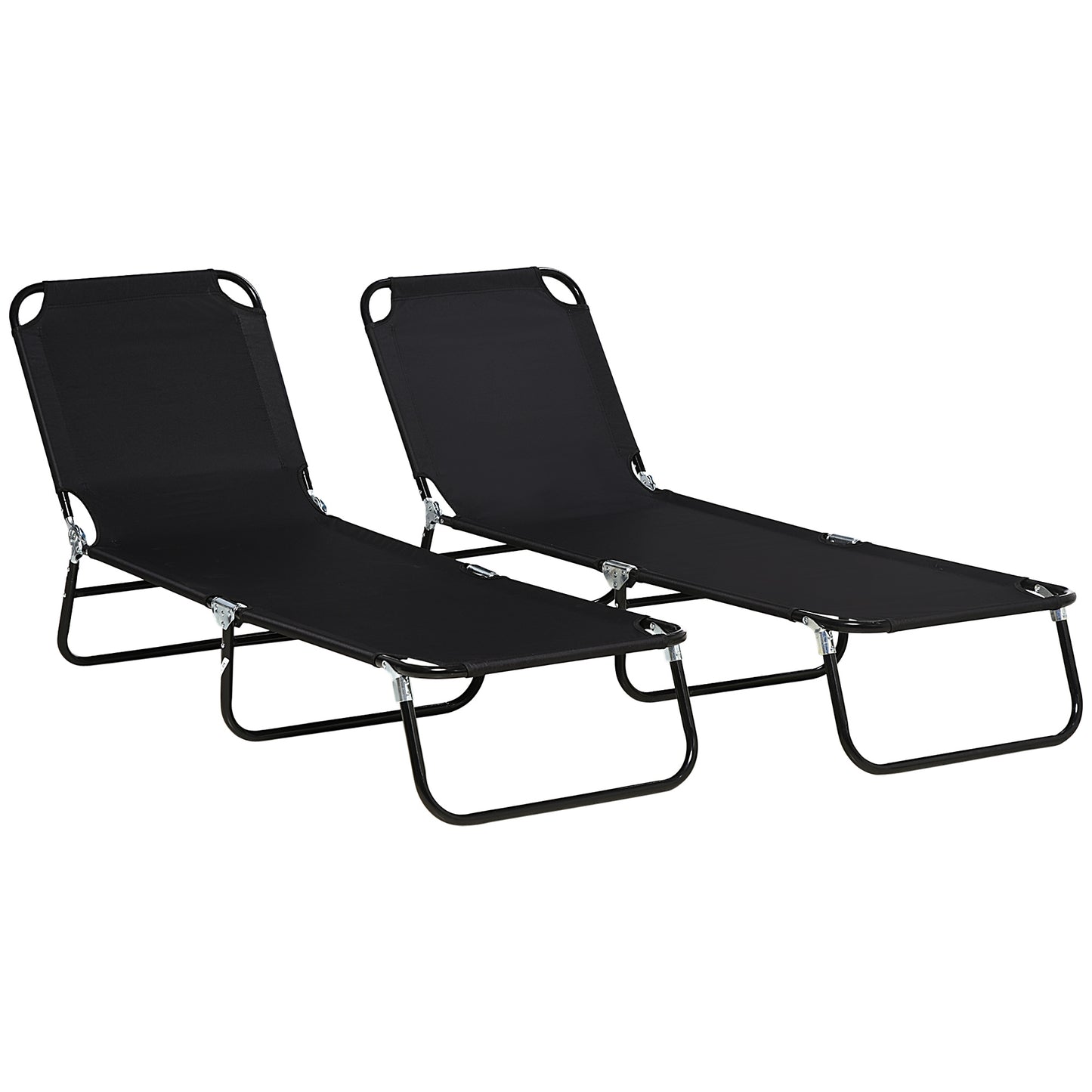 Set of Two Metal Frame Folding Sun Loungers