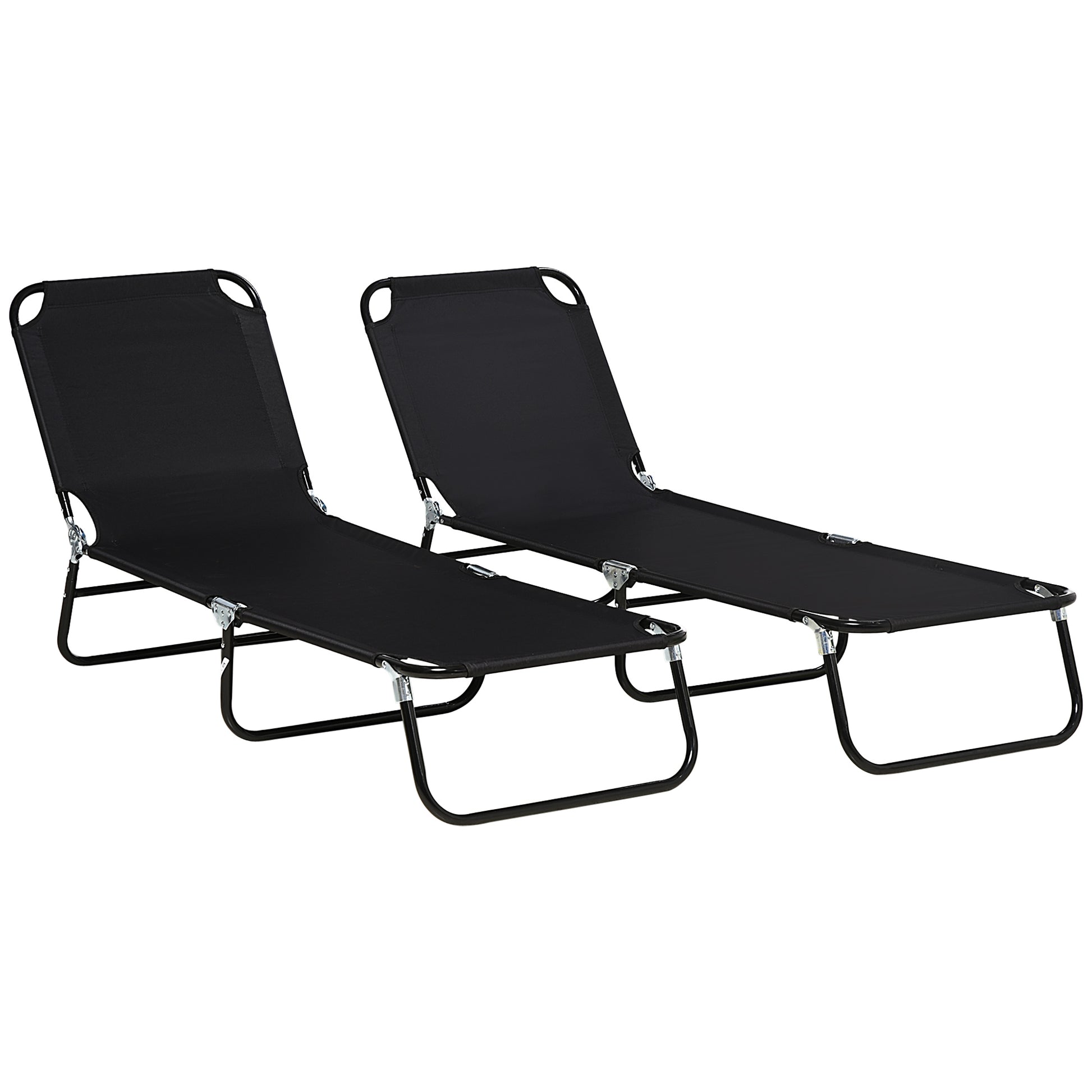 Set of Two Metal Frame Folding Sun Loungers