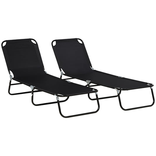 Set of Two Metal Frame Folding Sun Loungers