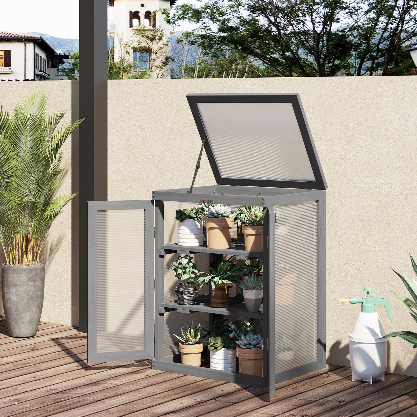 3-tier Wood Greenhouse Garden Polycarbonate Cold Frame Grow House