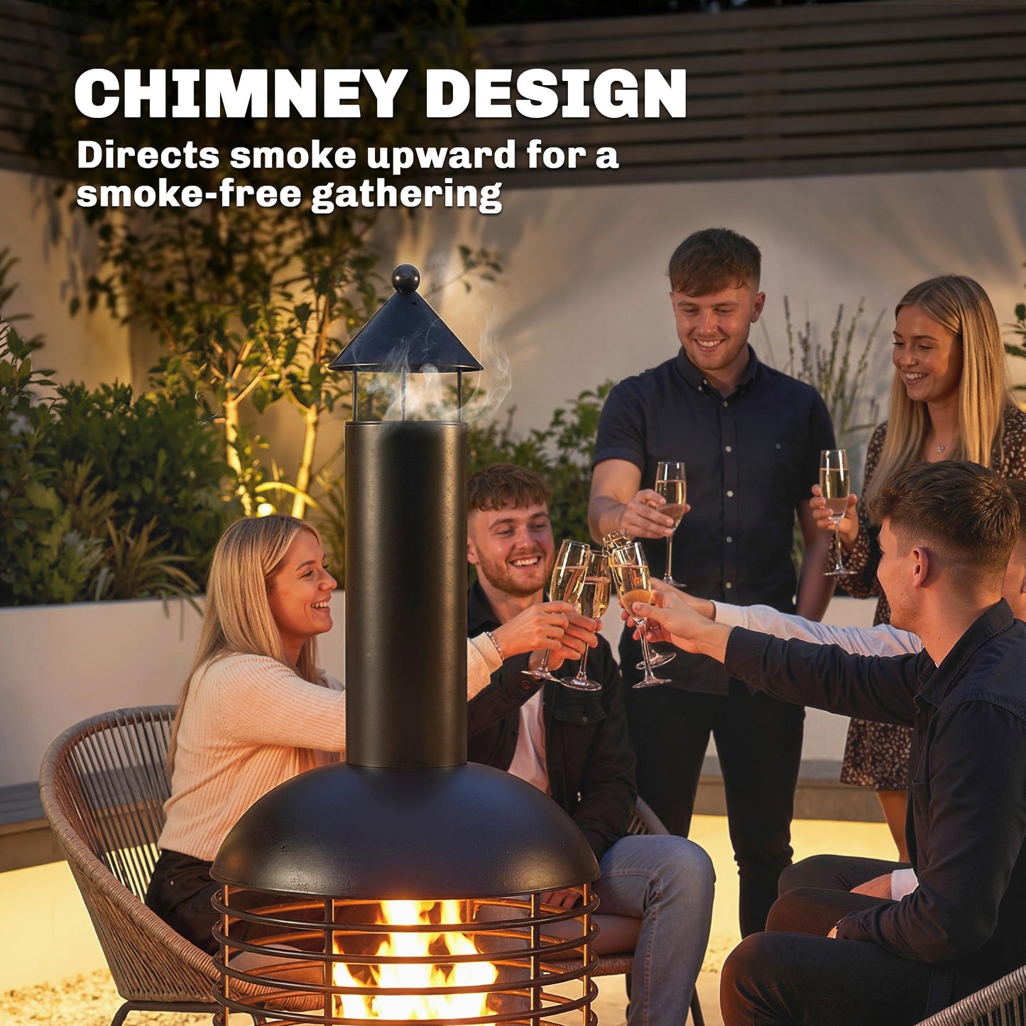 Chimney Fire Pit, Portable Wood Burning Firepit with Poker
