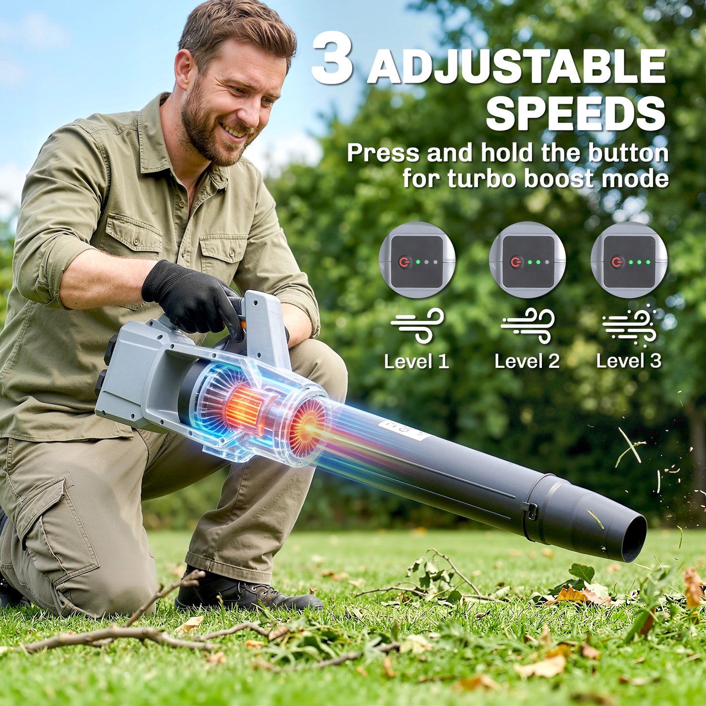 Leaf Blower Cordless with 2 x 4000mAh Batteries & Charger