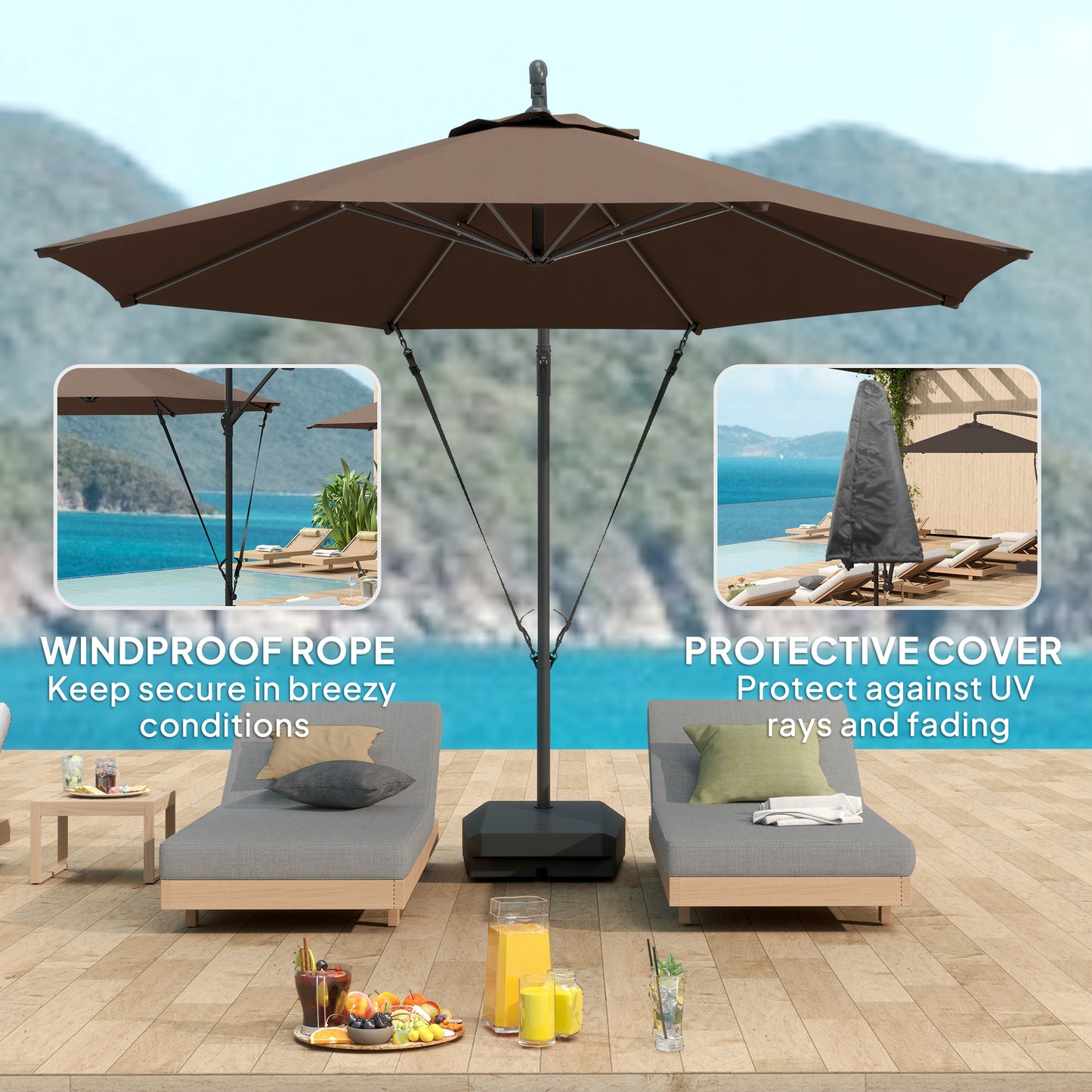 3(m) Garden Cantilever Parasol with Fillable Base up to 90kg