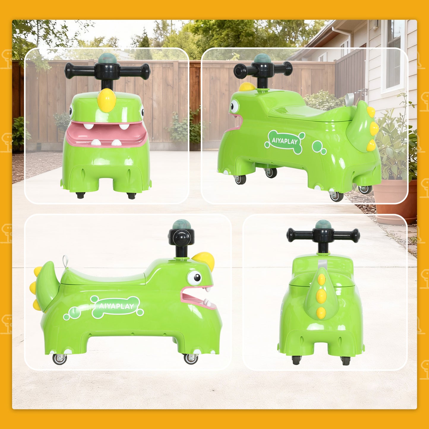 Kids Ride On Car, Dinosaur Foot to Floor Slider with Storage