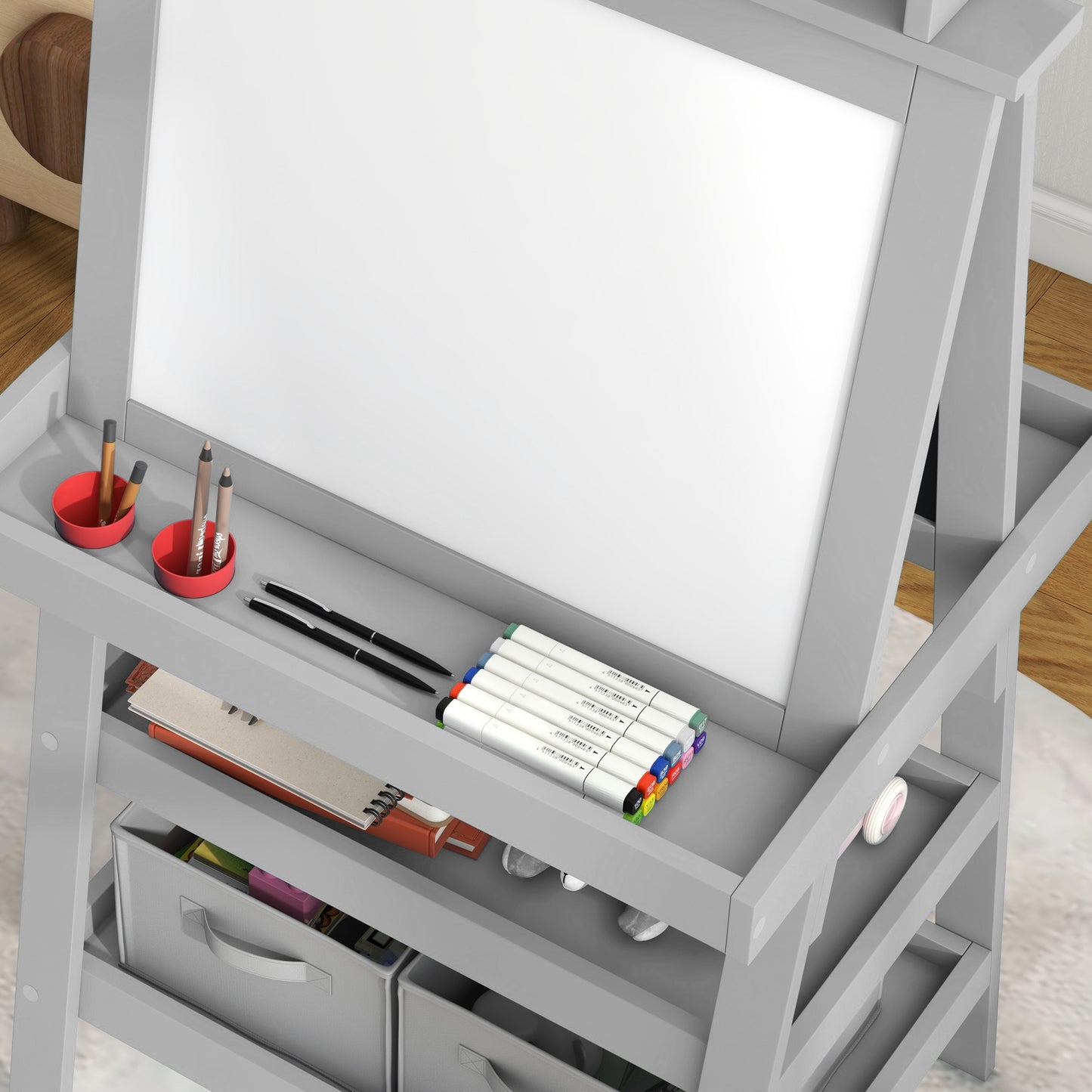 3 in 1 Kids Easel Double-Sided Magnetic Whiteboard and Chalkboard