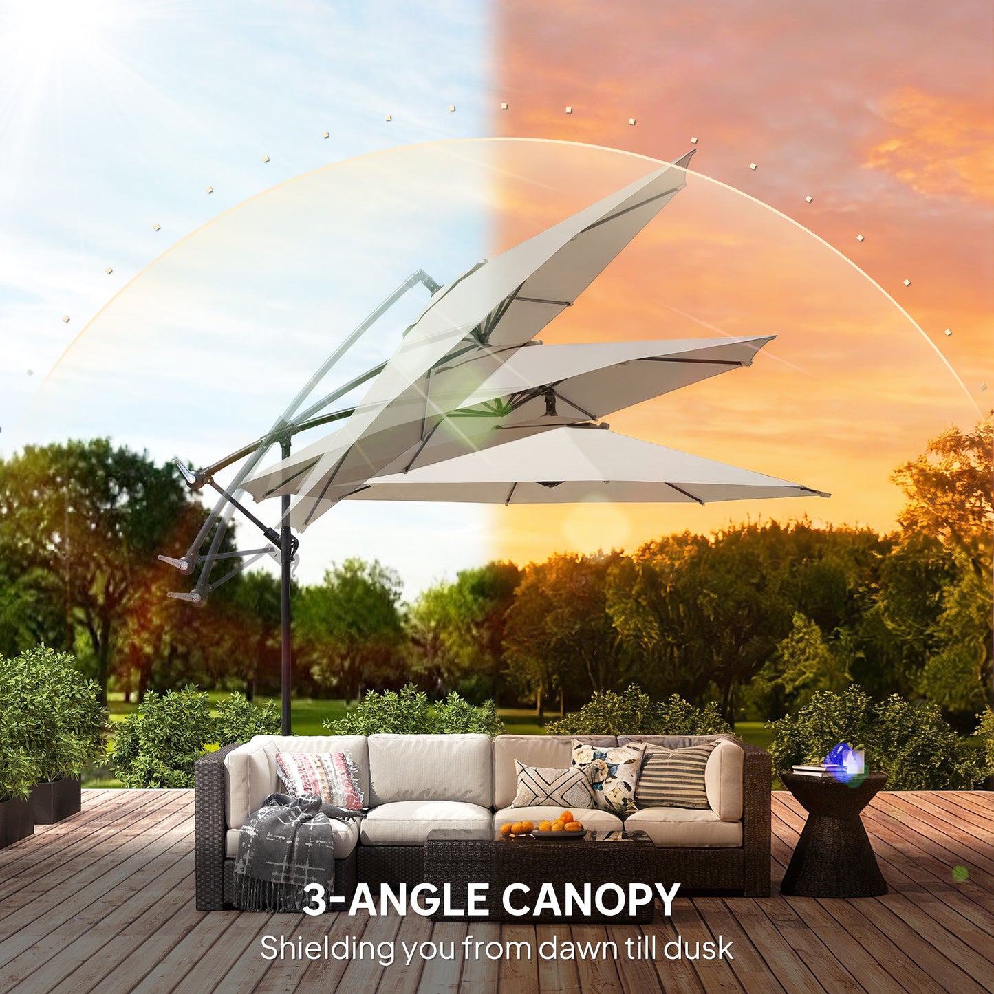 3 m Overhanging Cantilever Parasol, with Cross Base