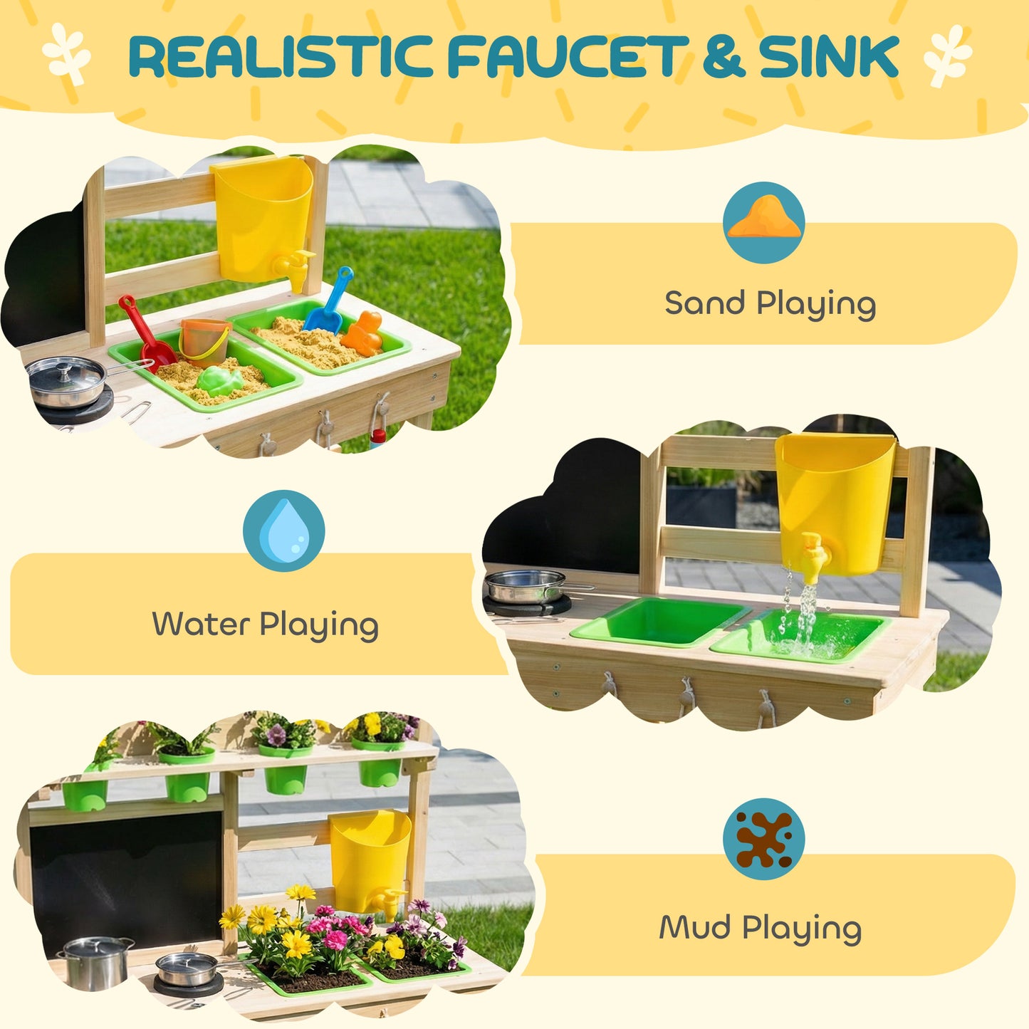 Kids Mud Kitchen, Outdoor Wooden Play Kitchen
