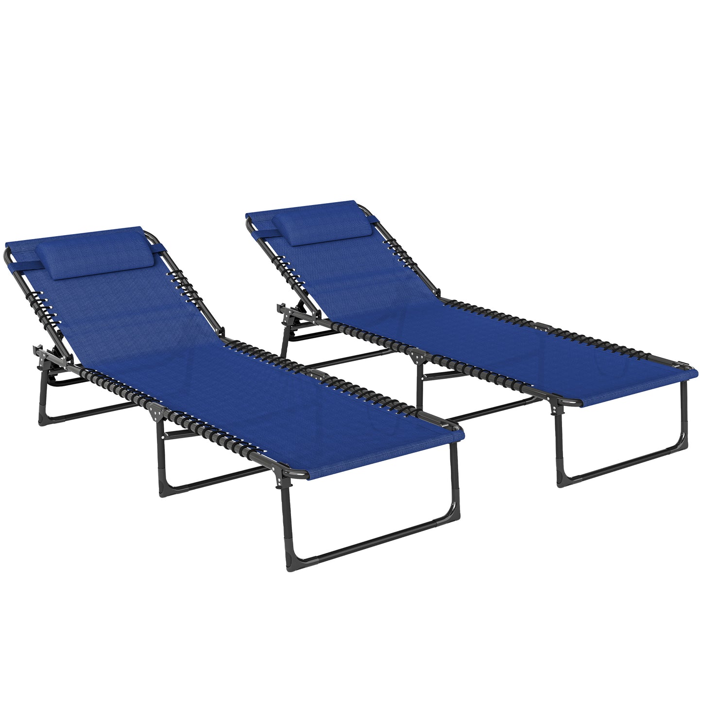 Set of Two Folding Sun Loungers, with Four-Position Backs