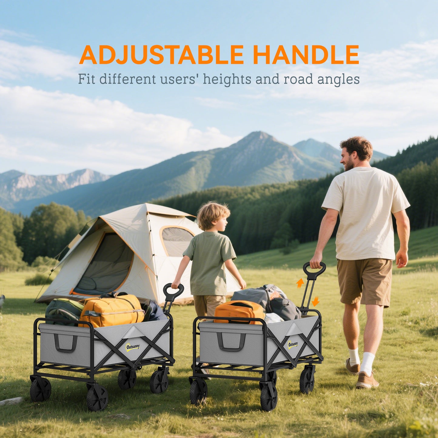 Folding Pull Along Cart Cargo Wagon Trolley with Telescopic Handle
