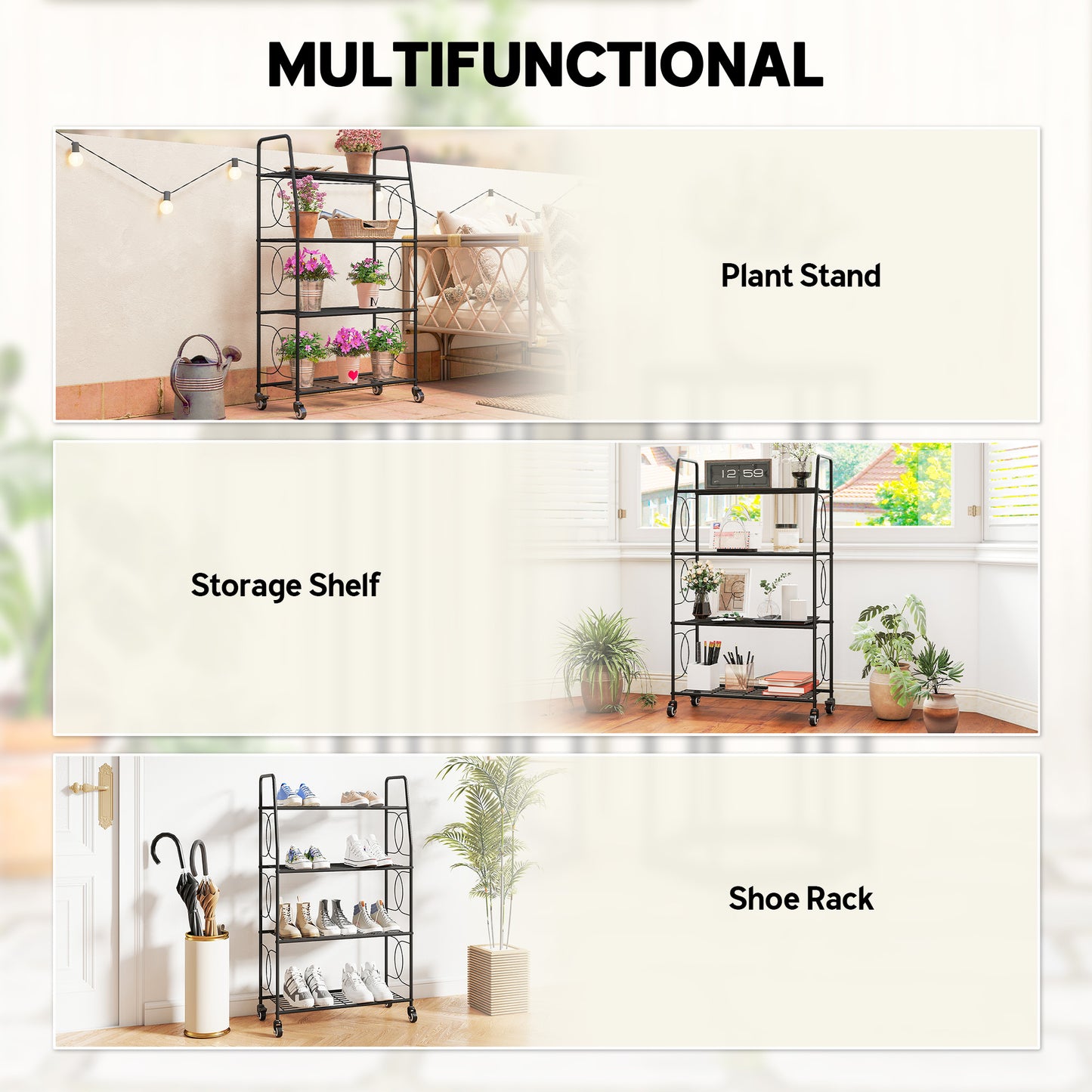 4-Tier Metal Plant Stand, Heavy Duty Ladder Shelf Potted Plants