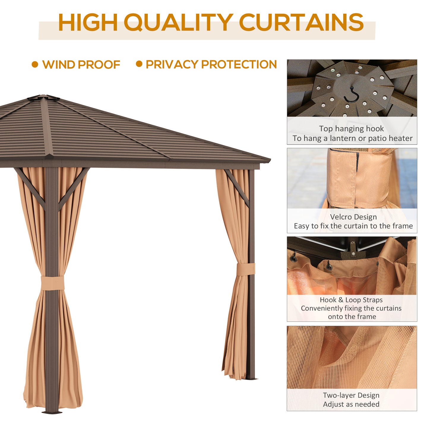 3 x 3(m) Metal Hardtop Gazebo, with Curtains and Accessories