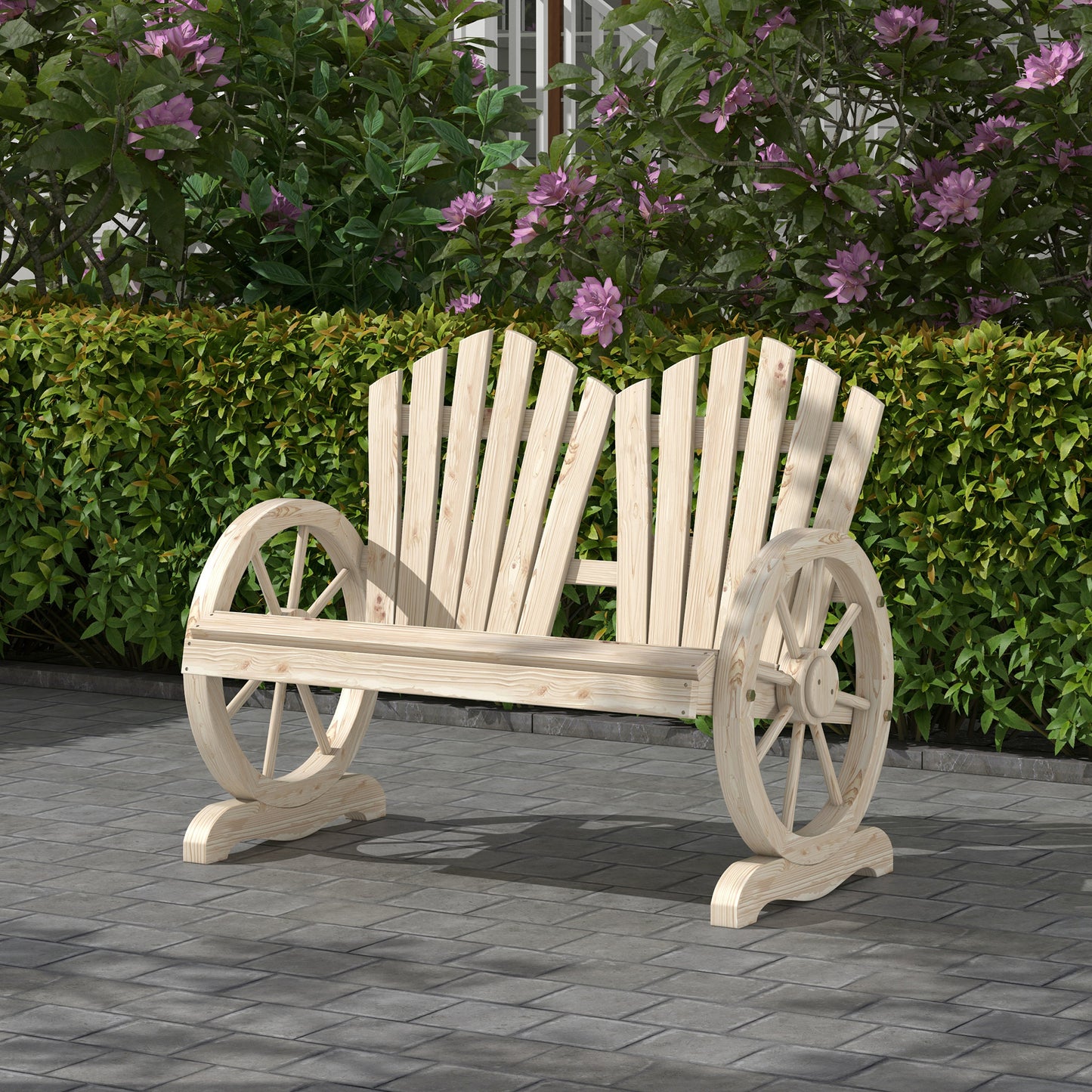Fir Wood Love Seats with Wheel-Shaped Armrests