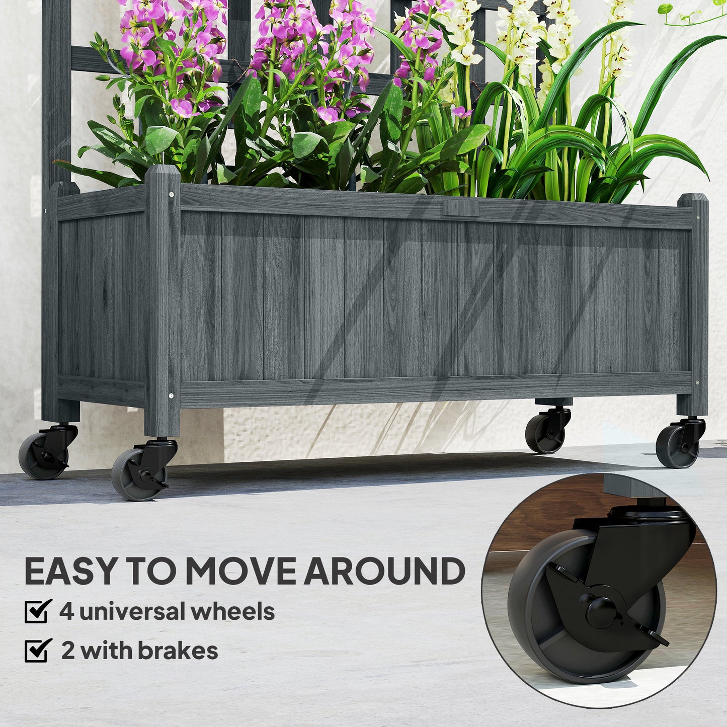 Wooden Trellis Planter, Raised Garden Bed with Wheels