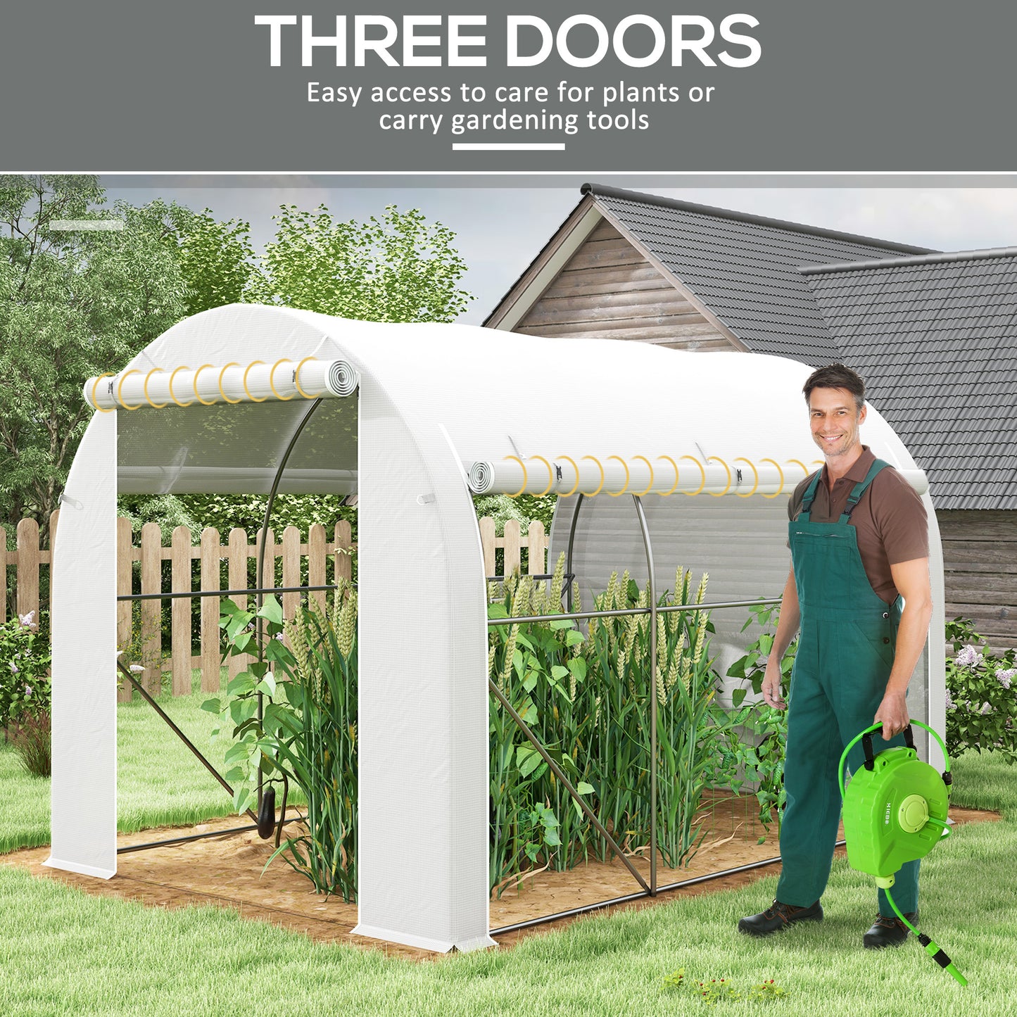 296 x 196cm Steel Frame Polytunnel Greenhouse