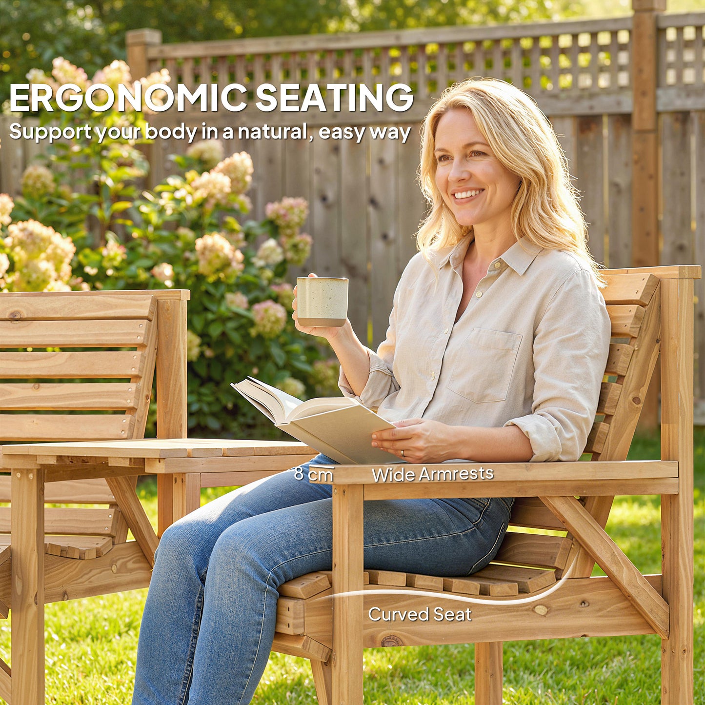 Wooden Garden Furniture Set , 1 Chair, 1 Bench and Detachable Table