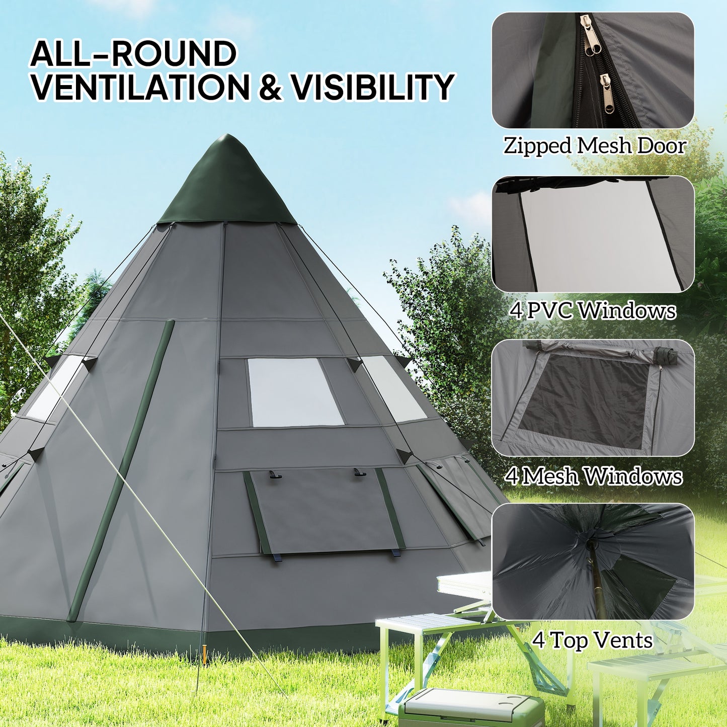 6 Men Tipi Tent with Carry Bag