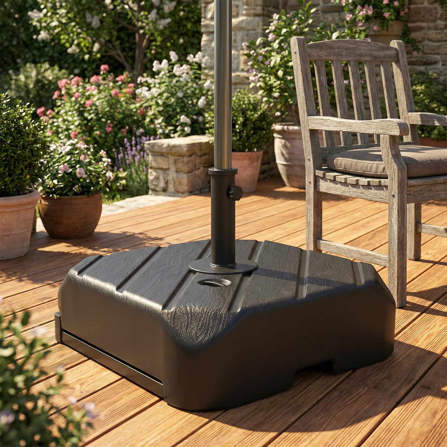 Garden Parasol Base with Wheels, Telescopic Handle