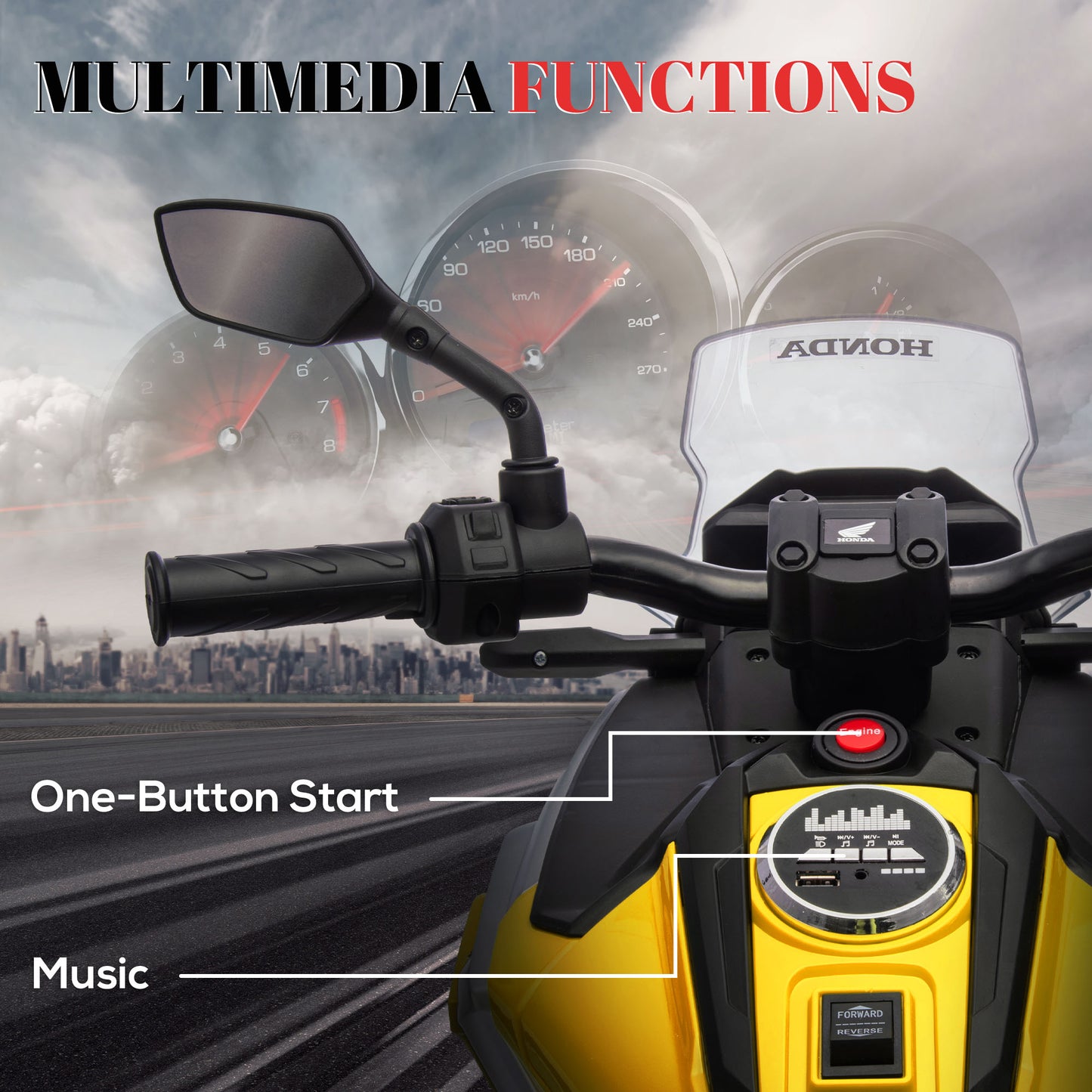 12V Honda Licensed Kids Electric Motorbike w/ Music, Headlights