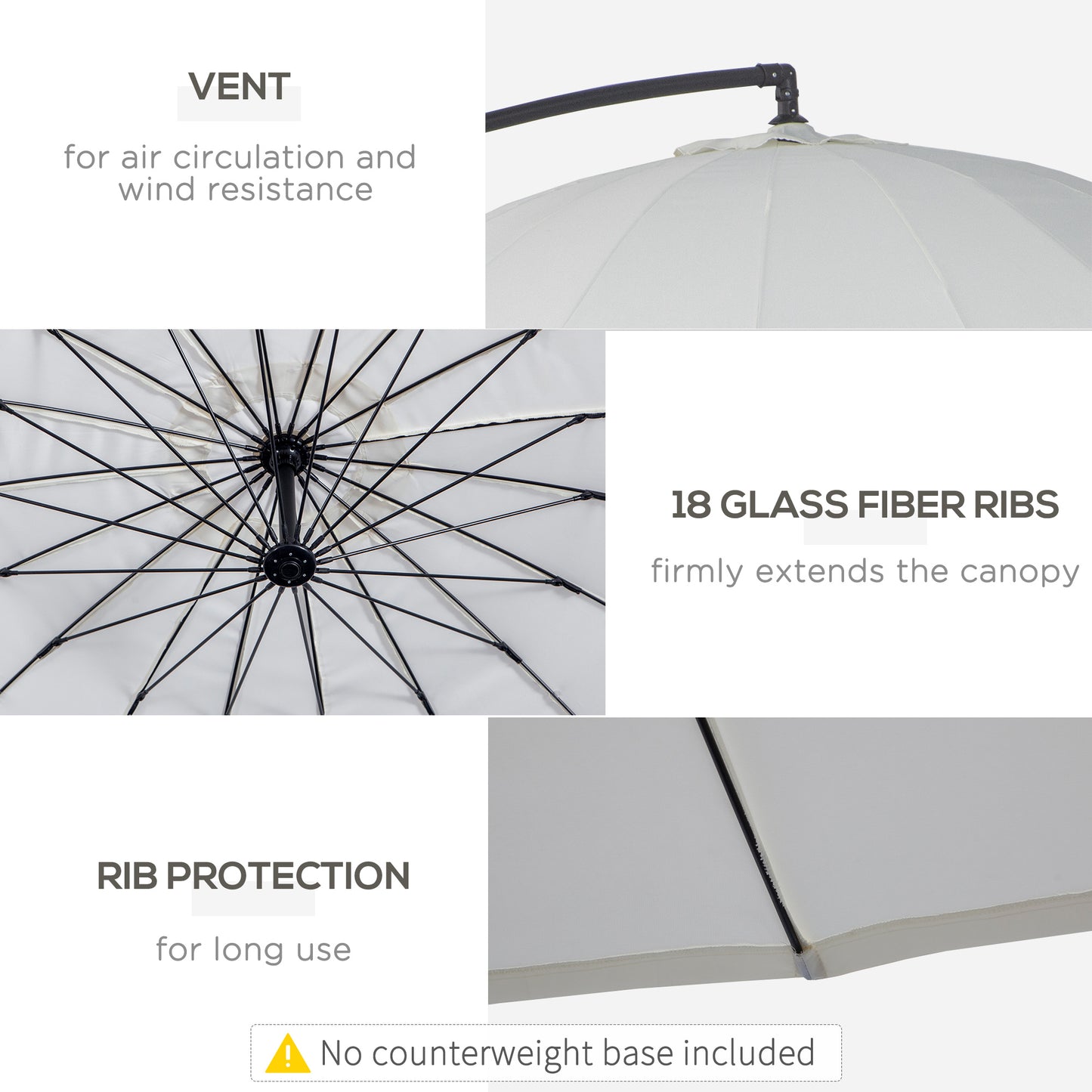 3(m) Cantilever Umbrella 18 Ribs & Vents Adjustable Angle for Patio