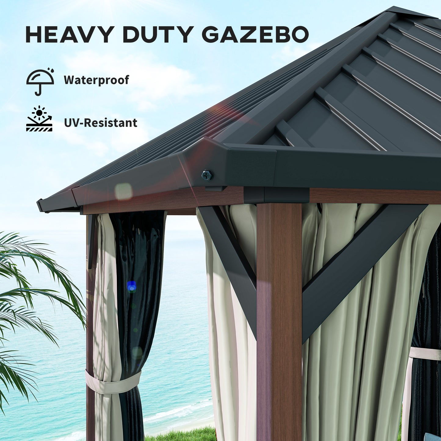 3 x 3(m) Hardtop Gazebo with Galvanised Steel Roof and Water Gutter