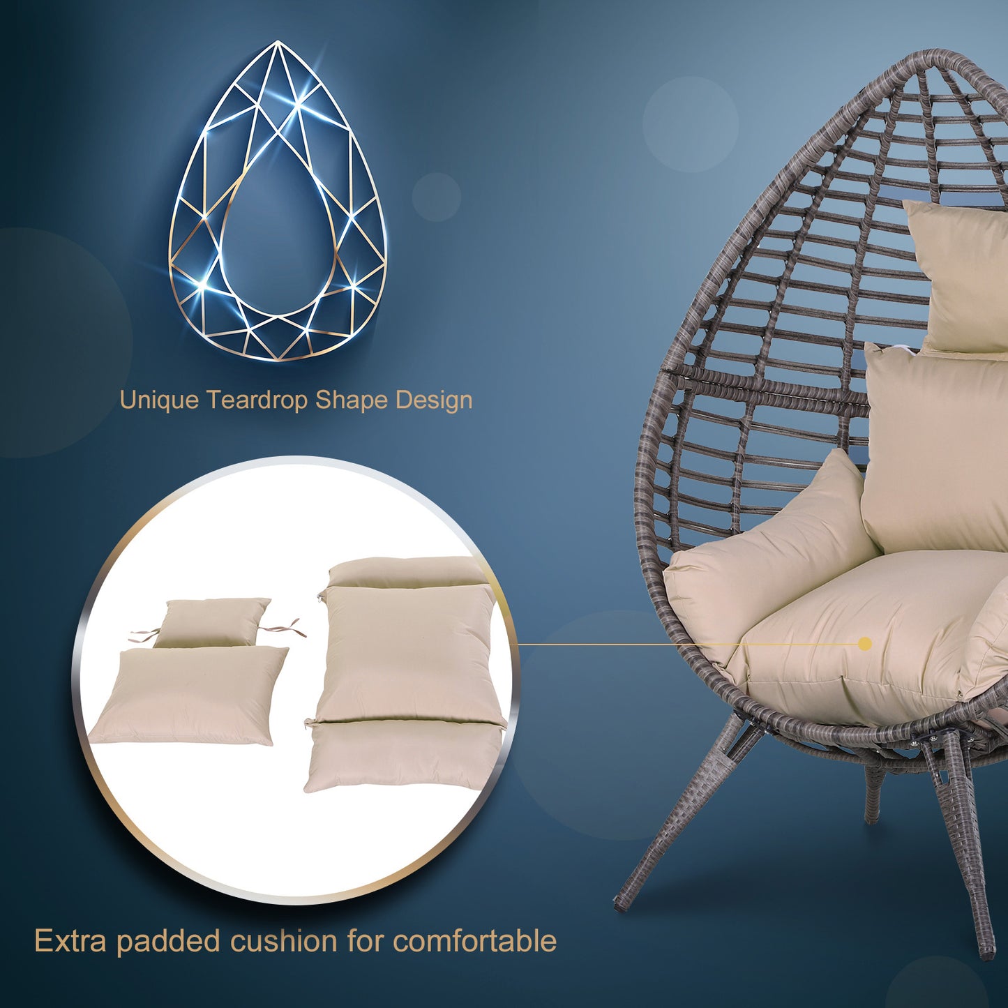 Garden Egg Chair, Teardrop Outdoor PE Rattan Chair
