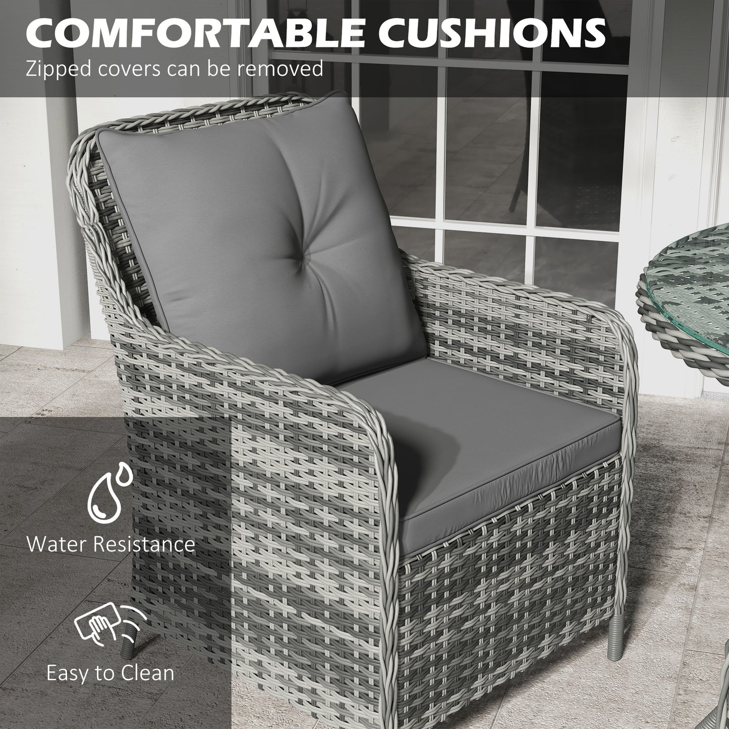 4 Seater Rattan Dining Set with Parasol & Cushions