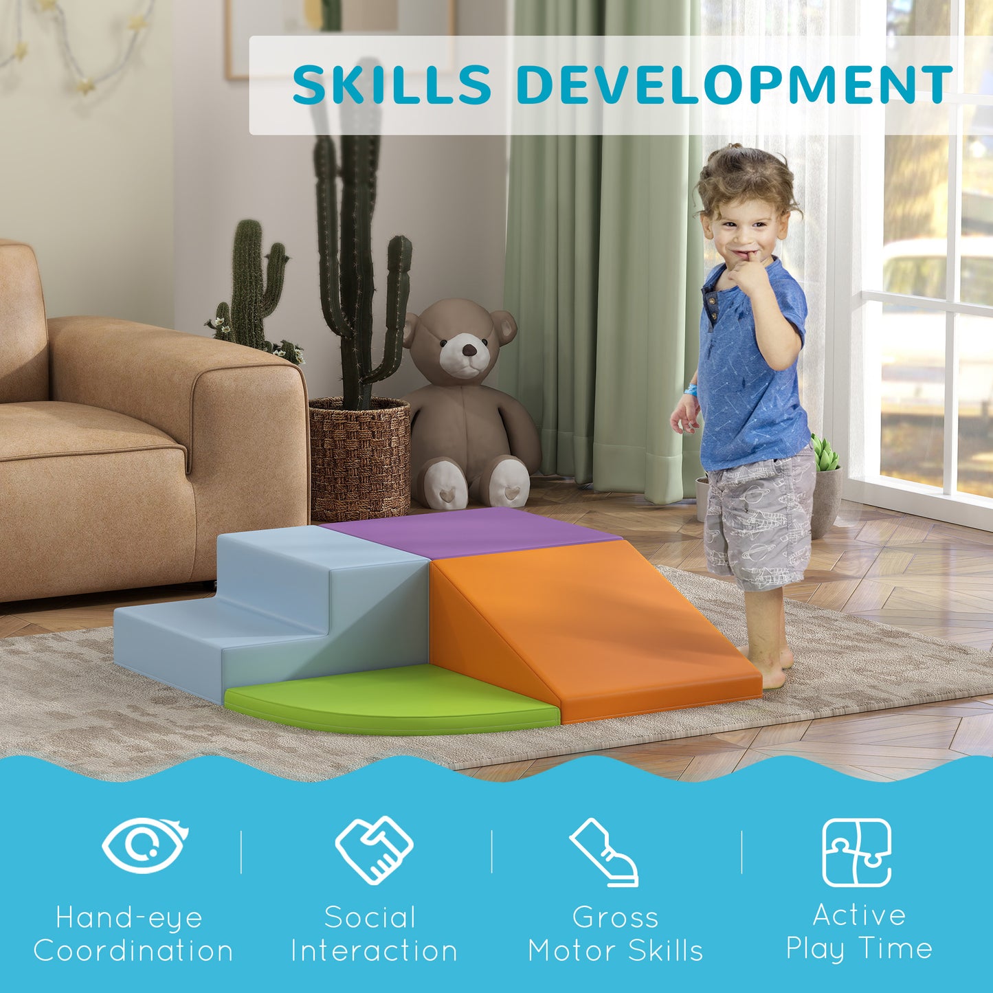 4-piece Soft Play Set, Climb and Crawl Foam, Toddler Stairs and Ramp