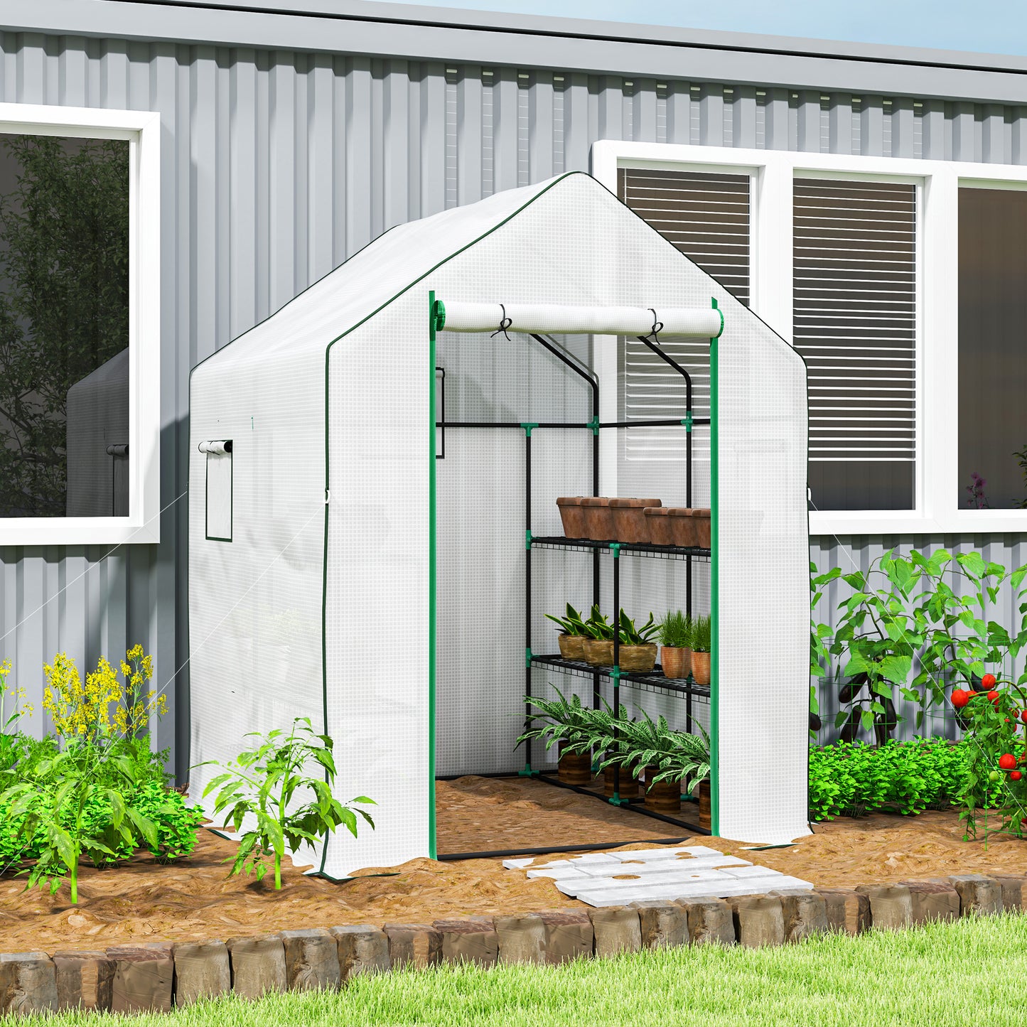 143 x 140cm Walk-In Greenhouse, with Accessories