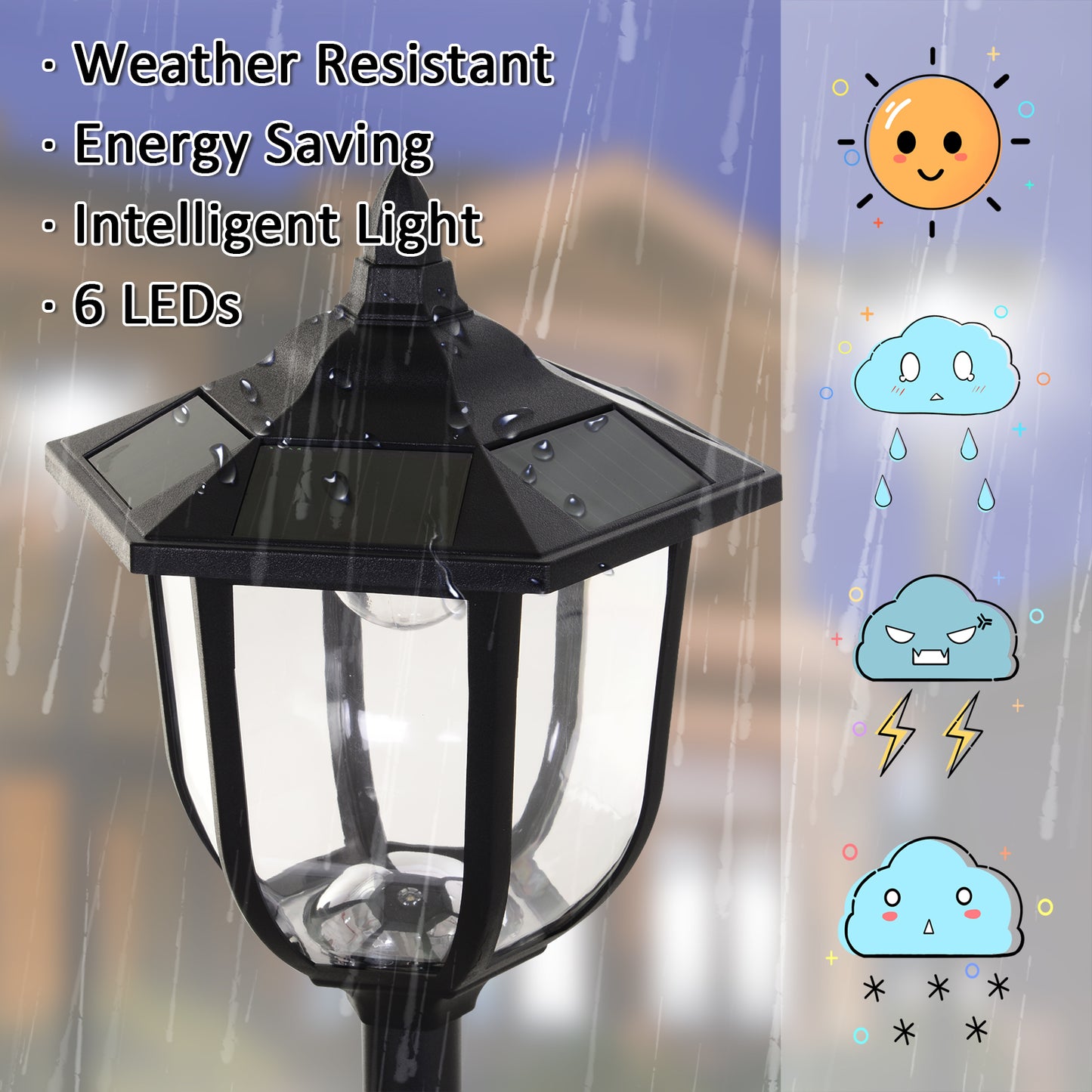 Outdoor Garden Solar Post Lamp Sensor Light  LED Lantern Bollard