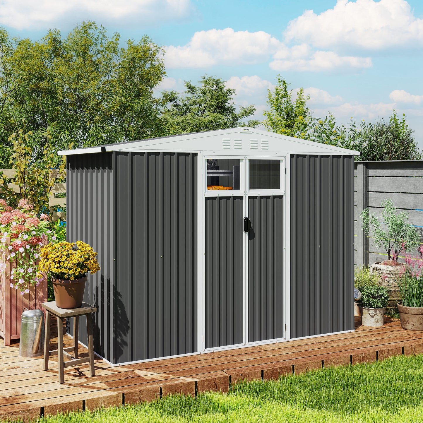 8 x 4 ft Metal Garden Shed, Garden Storage Shed with Window
