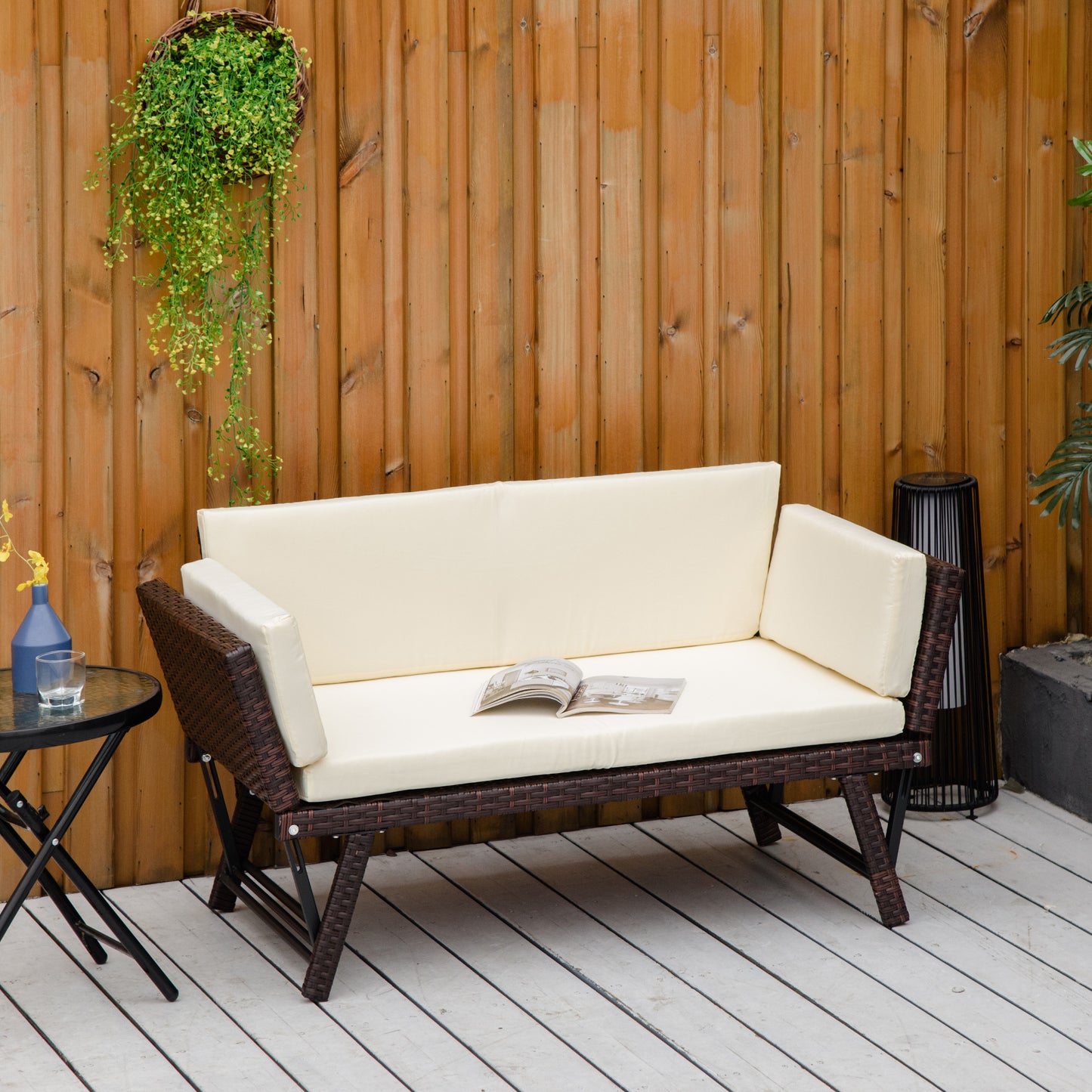 2-Seater 2-in-1 Rattan Convertible Sofa Daybed