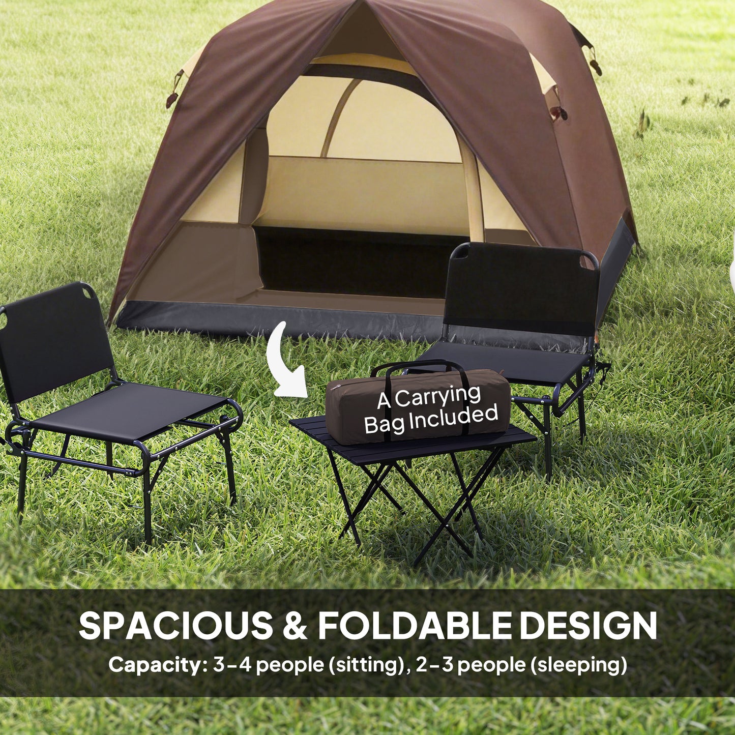3-4 Person Camping Tent, Easy Set Up 3-4 Man Tent w/ Sewn-in
