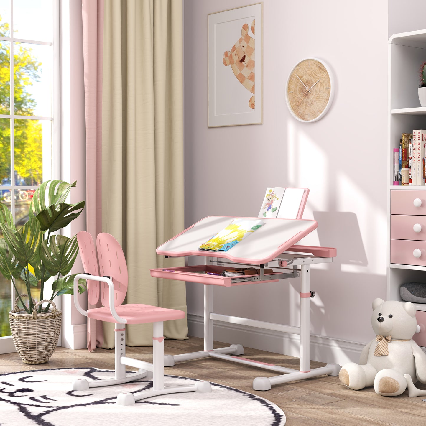Height Adjustable Kids Desk and Chair Set, School Study Writing