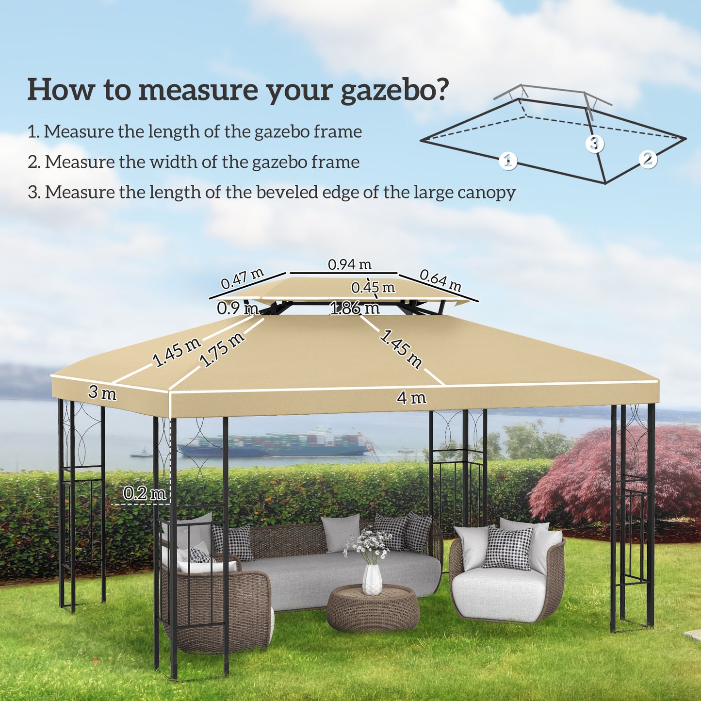Gazebo Roof Replacement, for 3 x 4m Frames