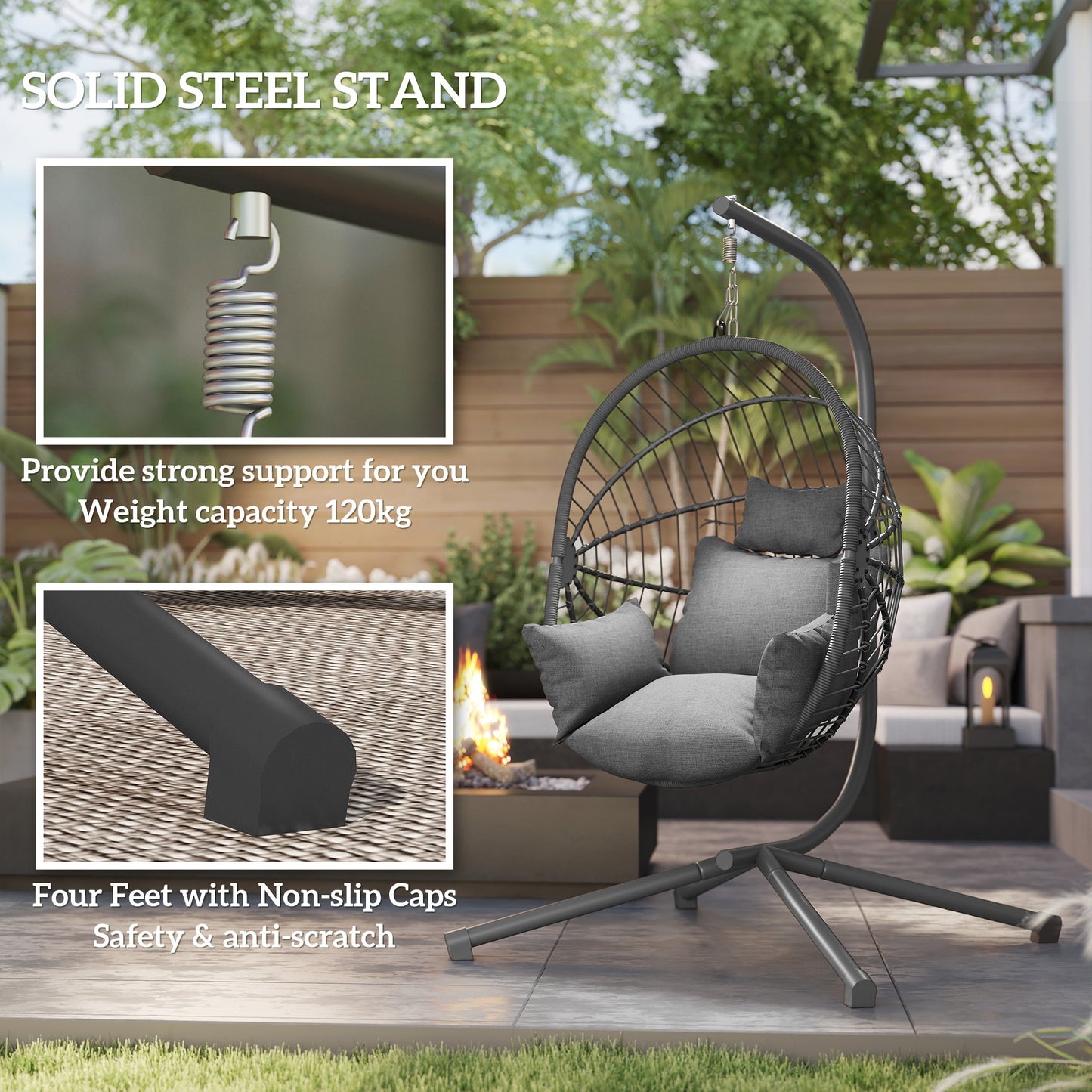 Metal Stand Hanging Egg Chair, with Full Body Padded Seat