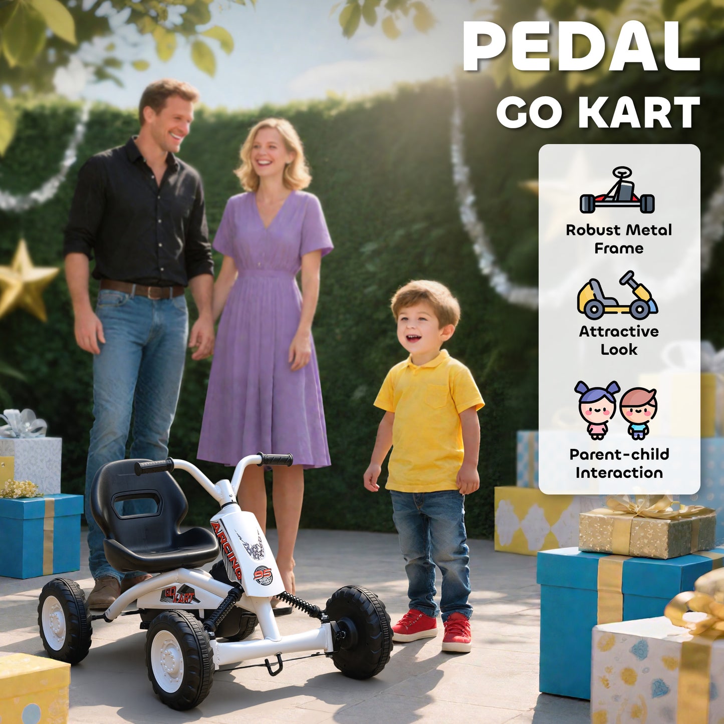 Kids Pedal Go Kart with Steel Frame, Sporty Design, for Ages 2-5 Years