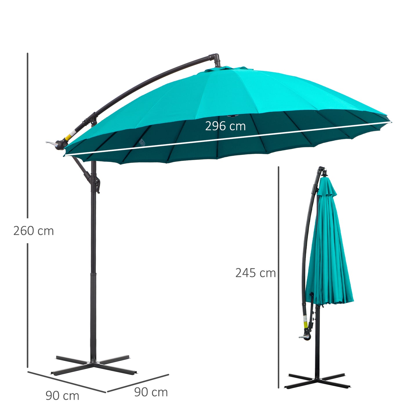 3(m) Cantilever Umbrella 18 Ribs & Vents Adjustable Angle for Patio