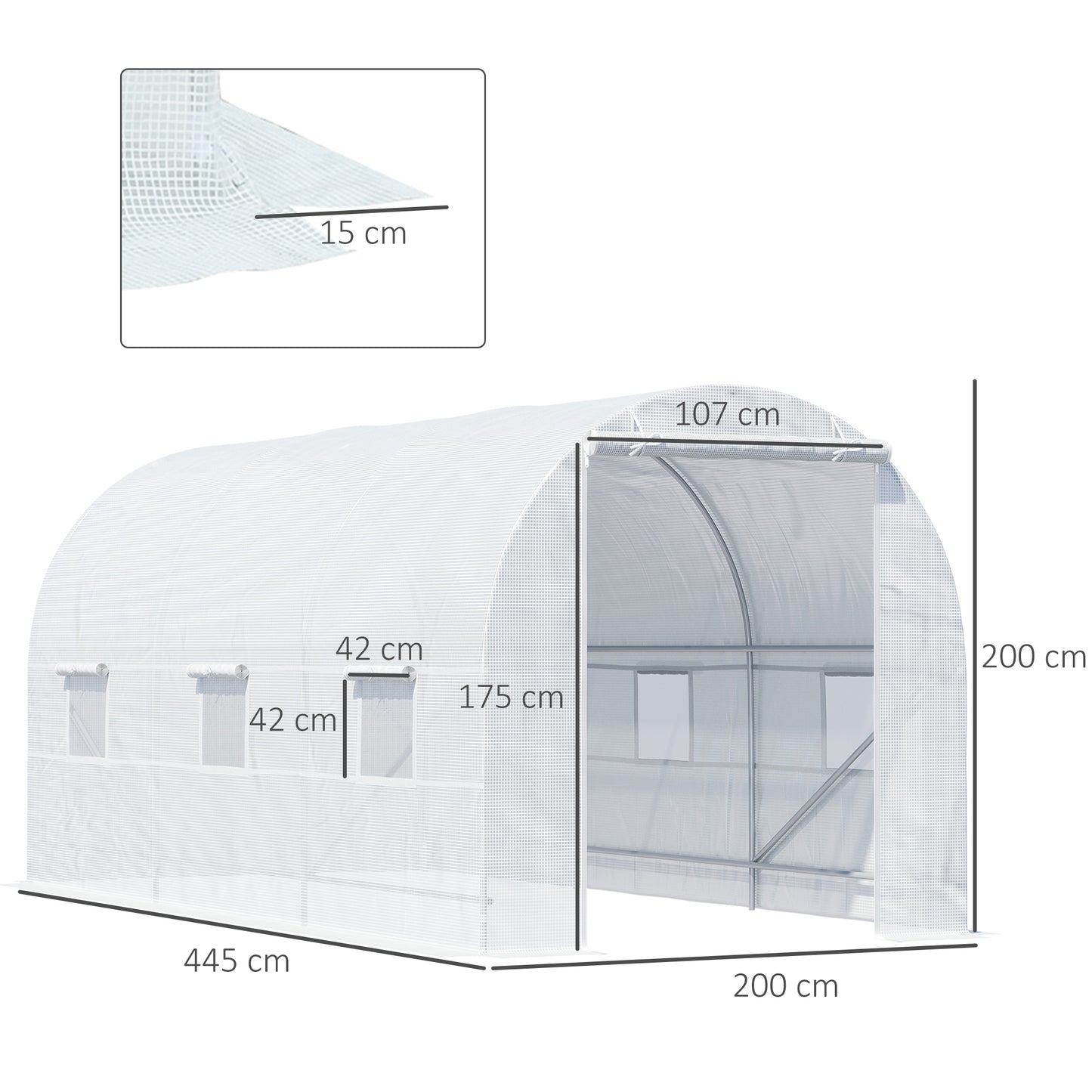 4.5 x 2 x 2 m Polytunnel Greenhouse