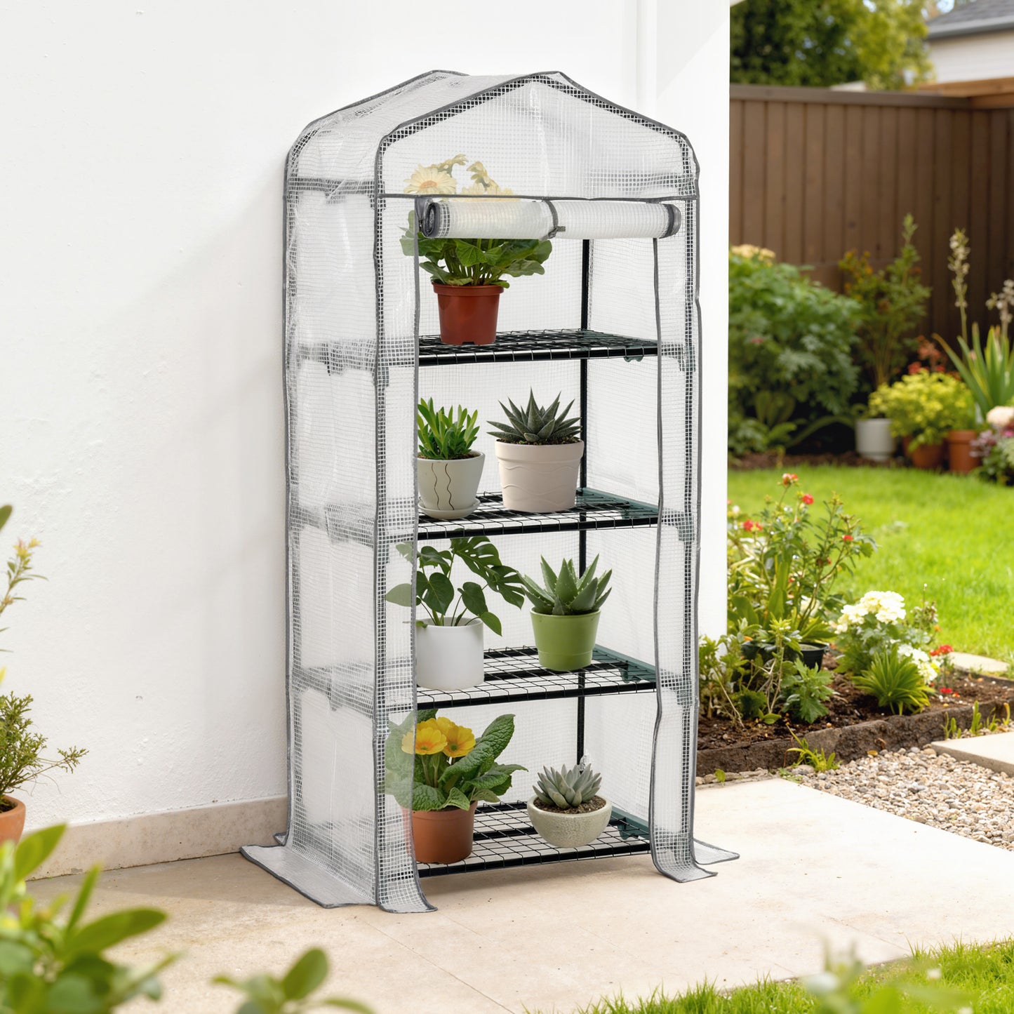 4 Tiers Mini Portable Greenhouse Compact Plant Grow Shed Metal