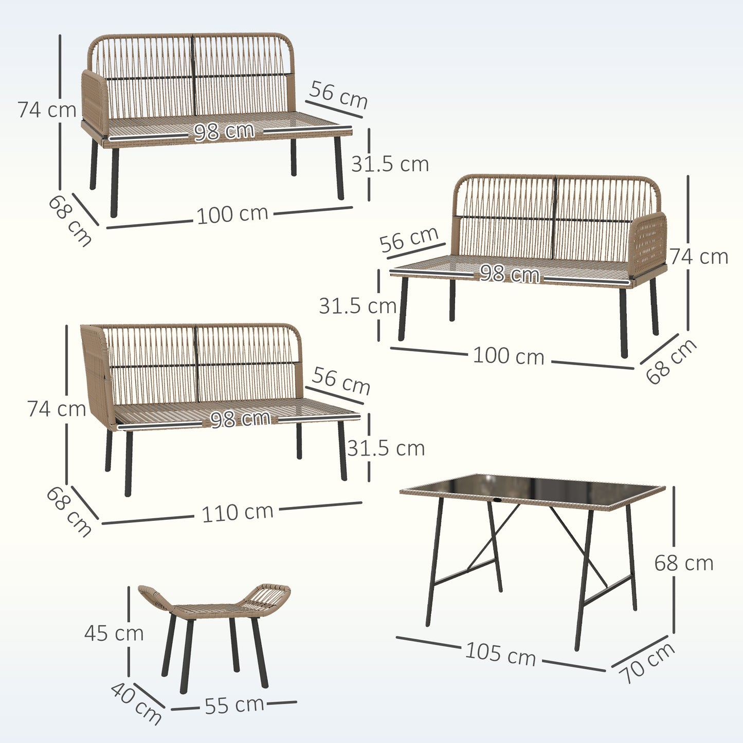 6 Piece Rattan Garden Furniture Set